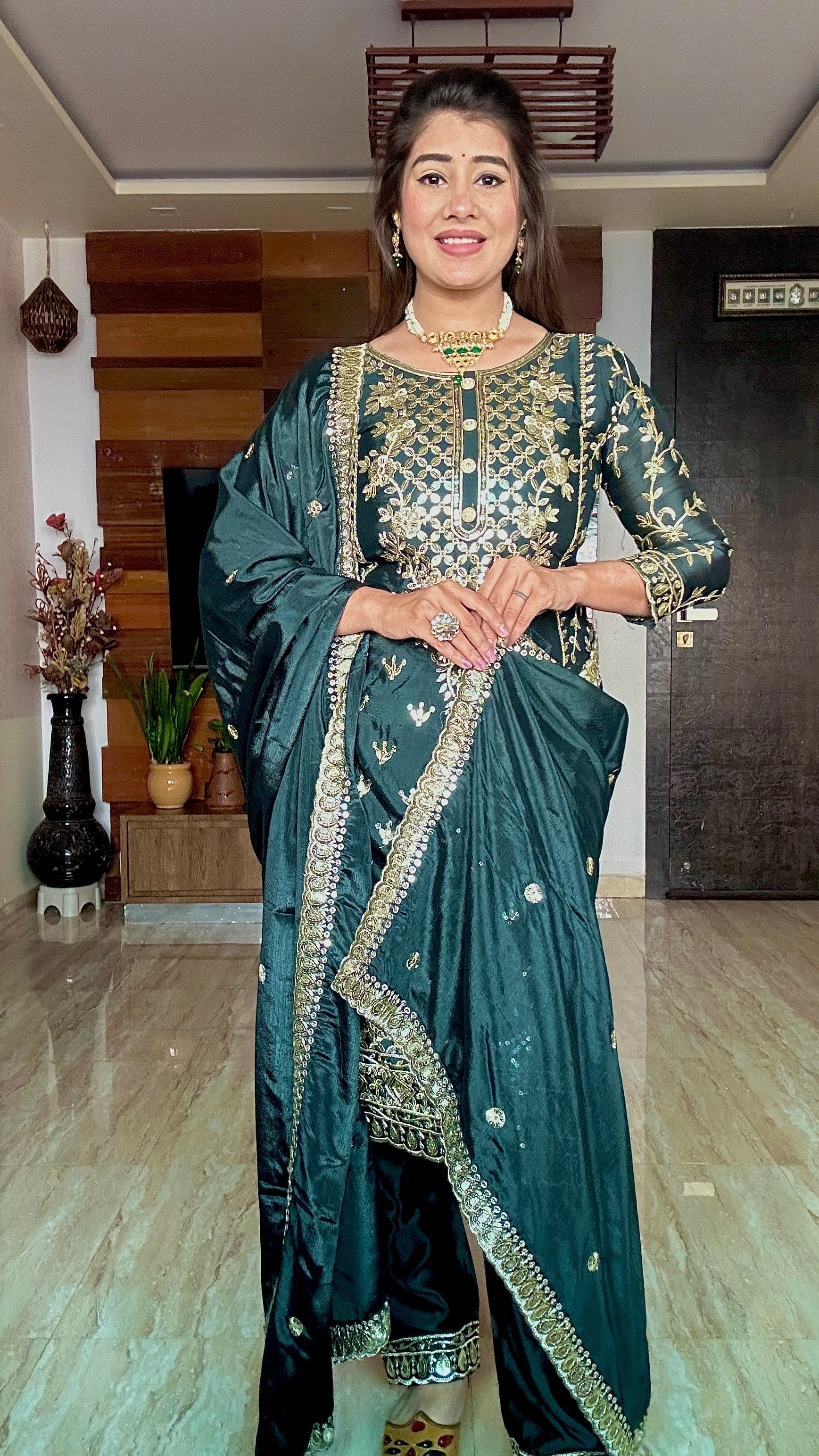 Party Wear Designer Top-Plazzo And Dupatta