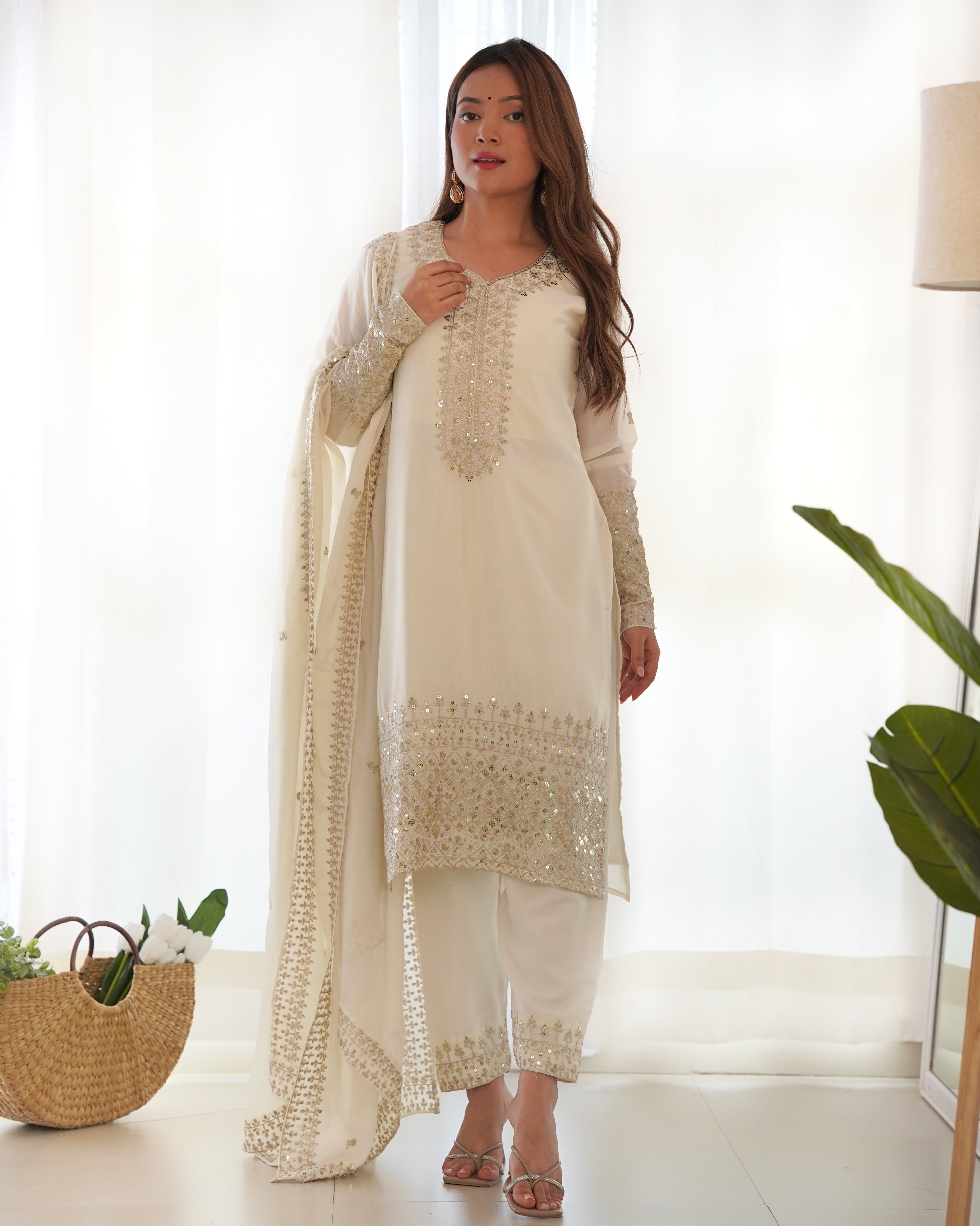 Party Wear Beautiful Top Pent And Dupatta With Embroidery Work