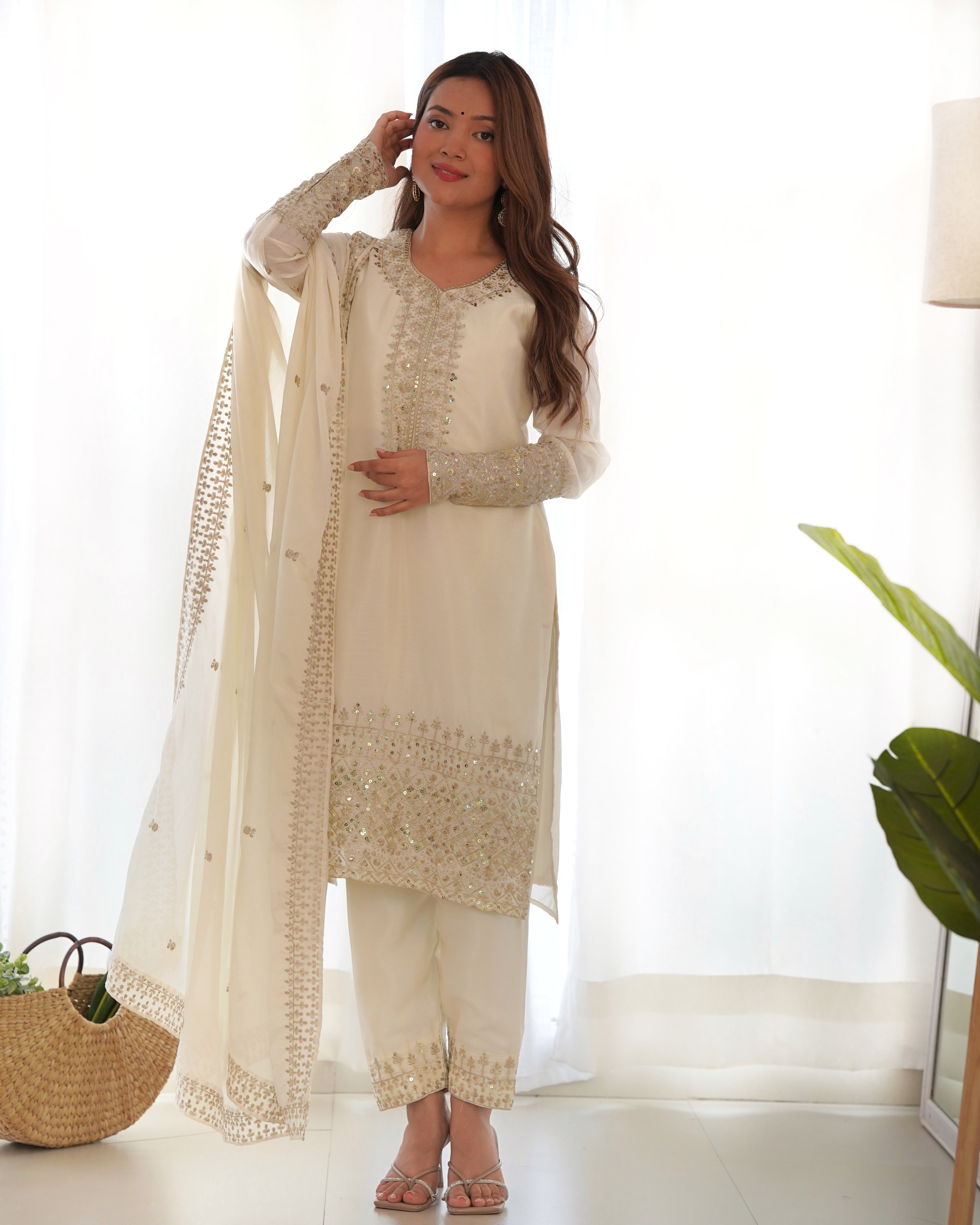 Party Wear Beautiful Top Pent And Dupatta With Embroidery Work