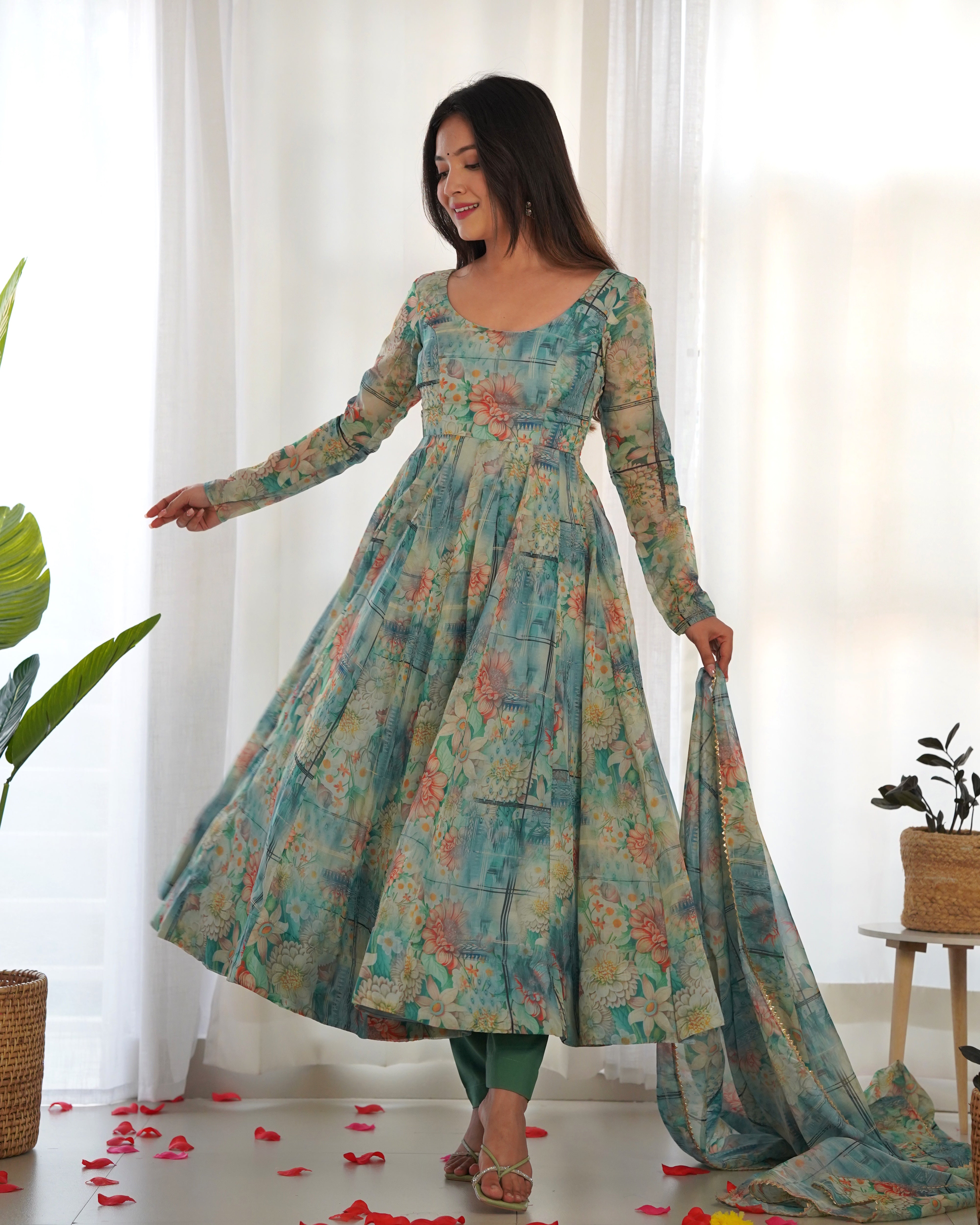 Party Wear Beautiful Anarkali Gown And Pent With Dupatta