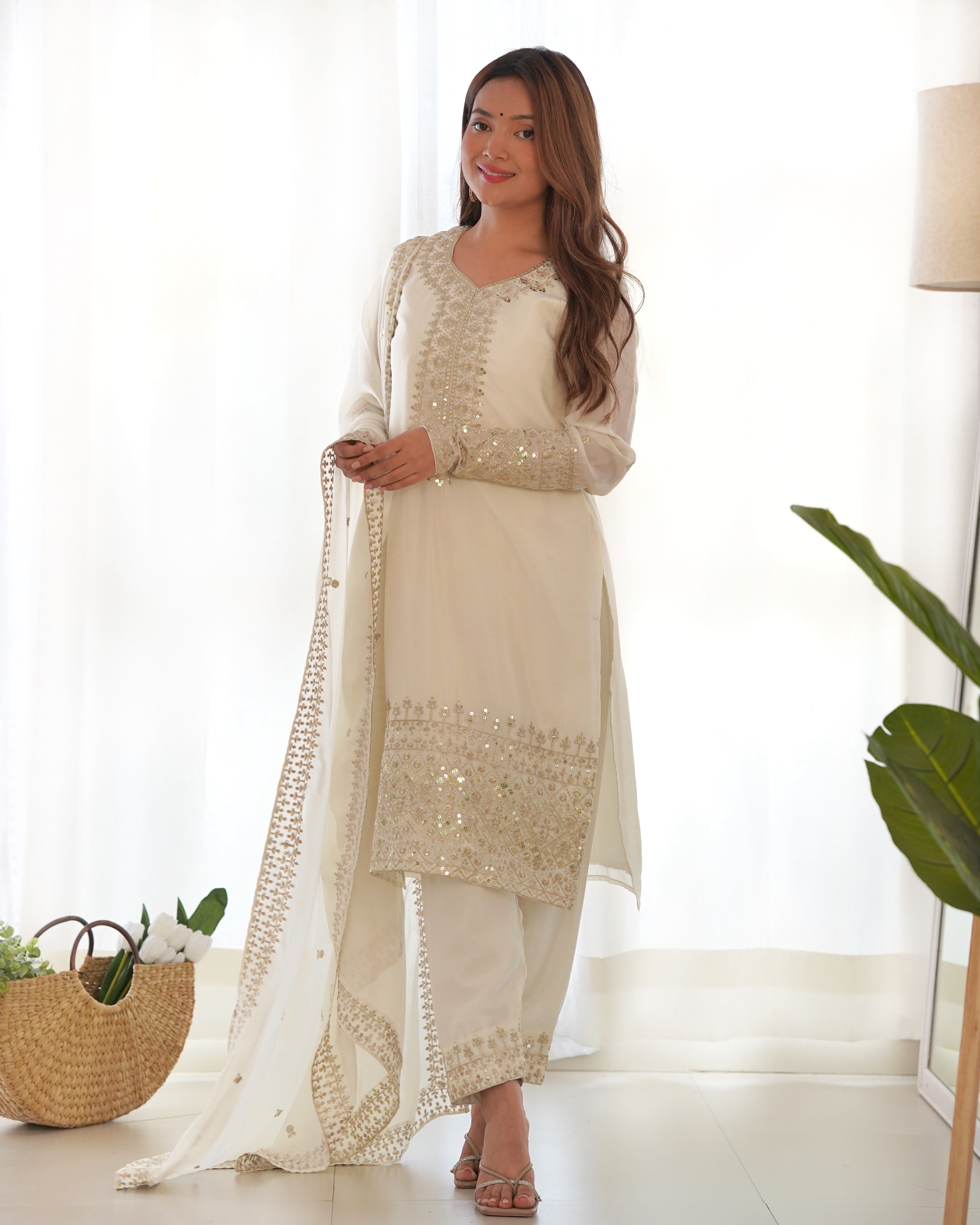 Party Wear Beautiful Top Pent And Dupatta With Embroidery Work