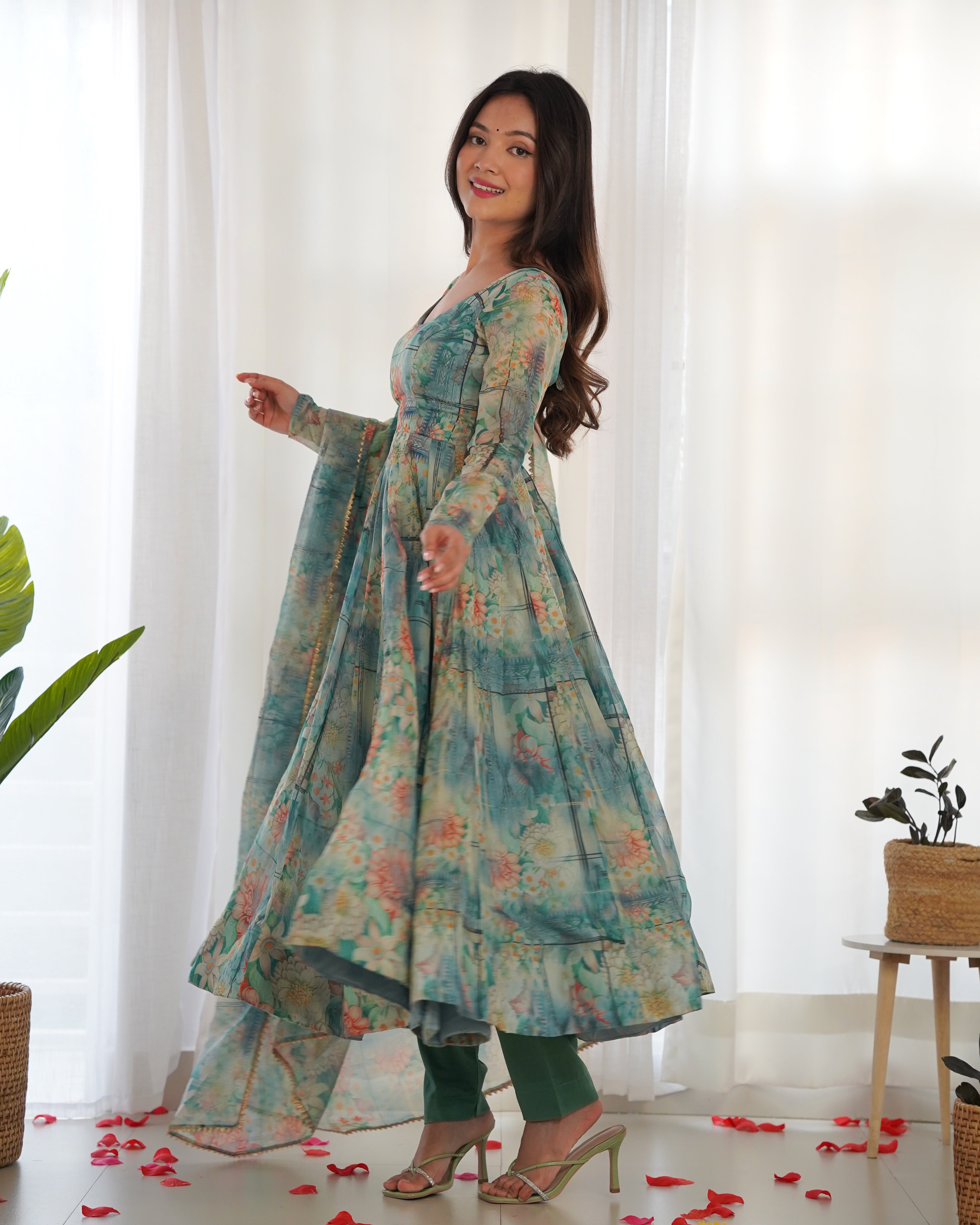 Party Wear Beautiful Anarkali Gown And Pent With Dupatta