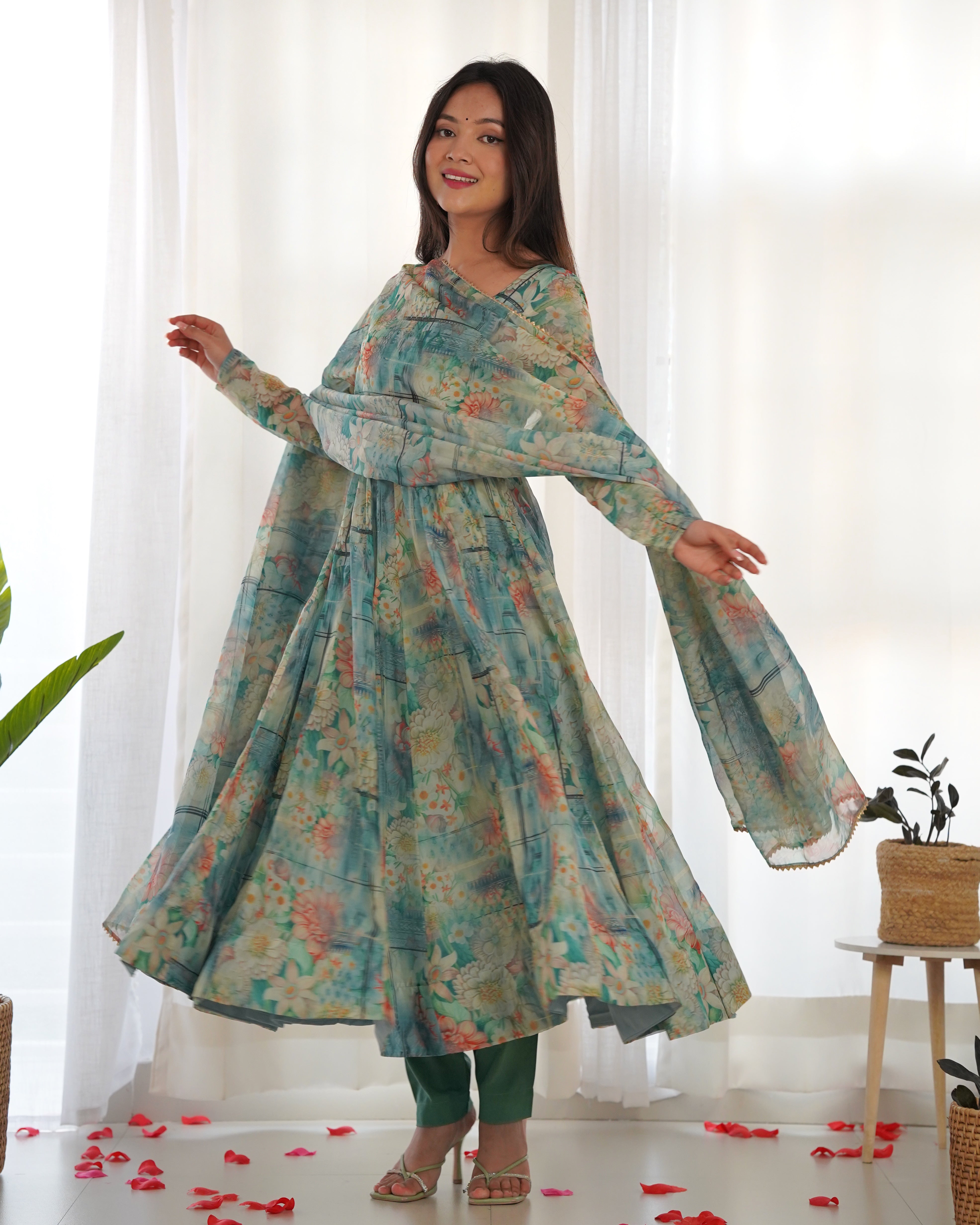 Party Wear Beautiful Anarkali Gown And Pent With Dupatta