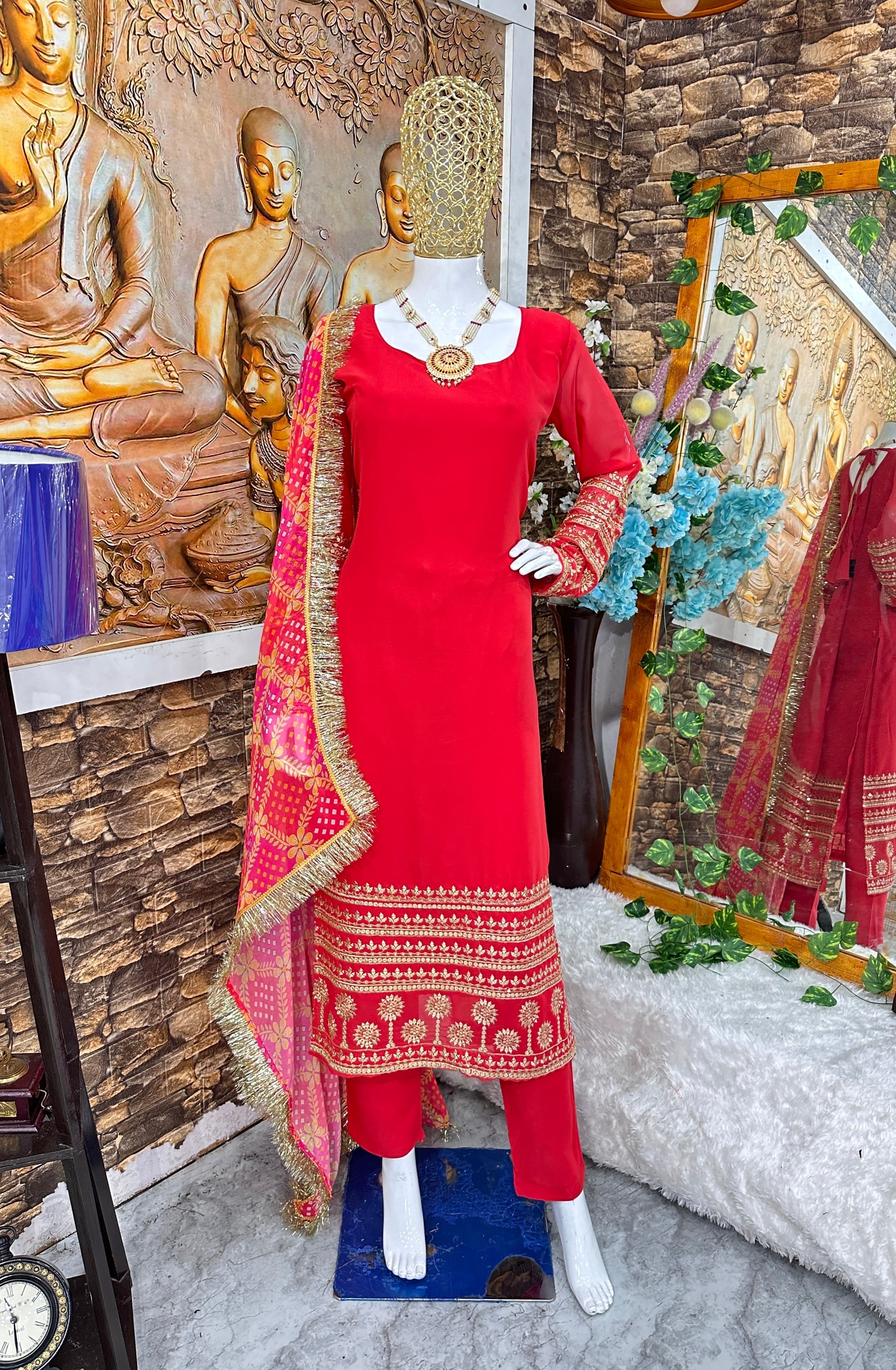 Beautiful Party Wear Top Bottom And Dupatta With Embroidery Work