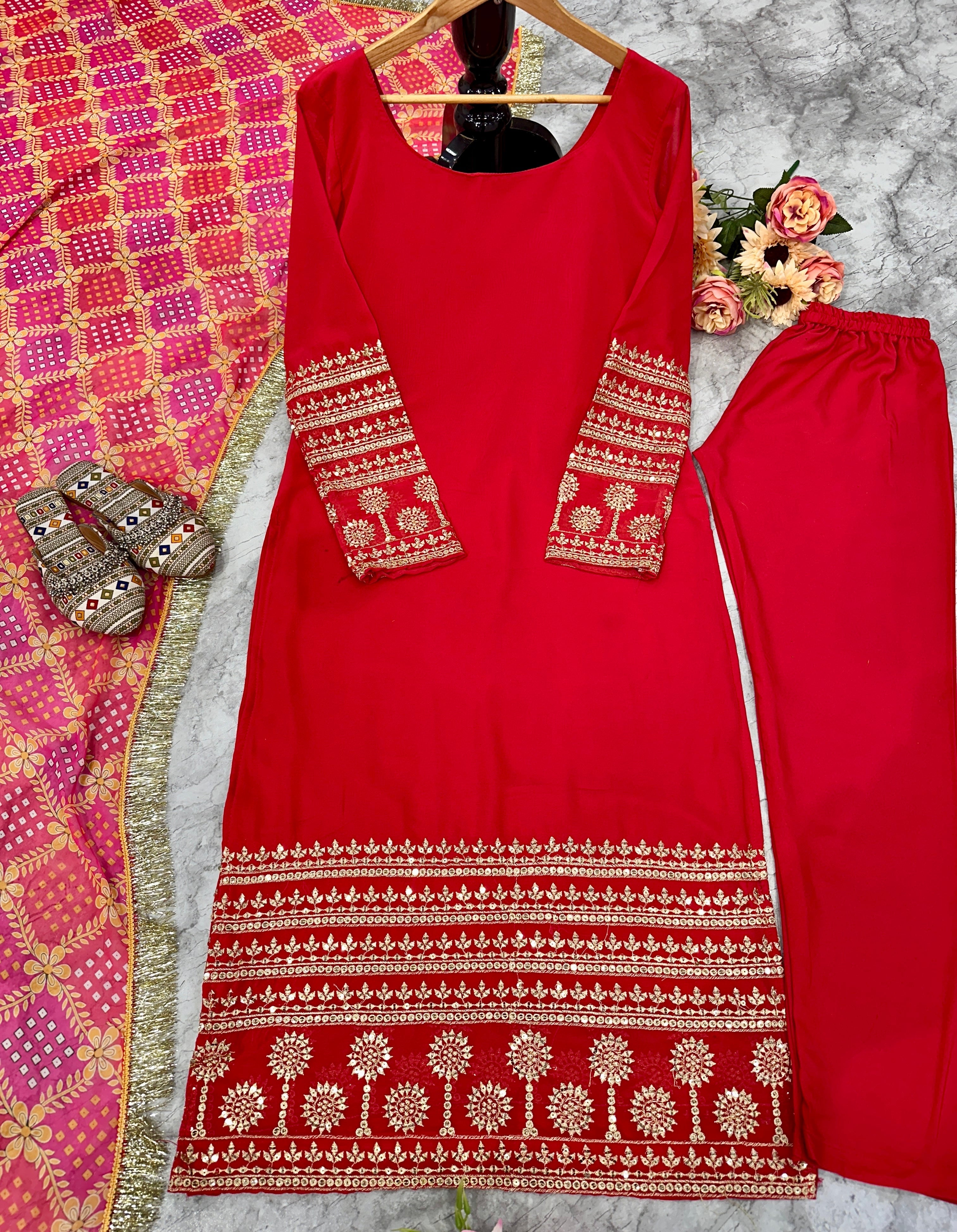 Beautiful Party Wear Top Bottom And Dupatta With Embroidery Work