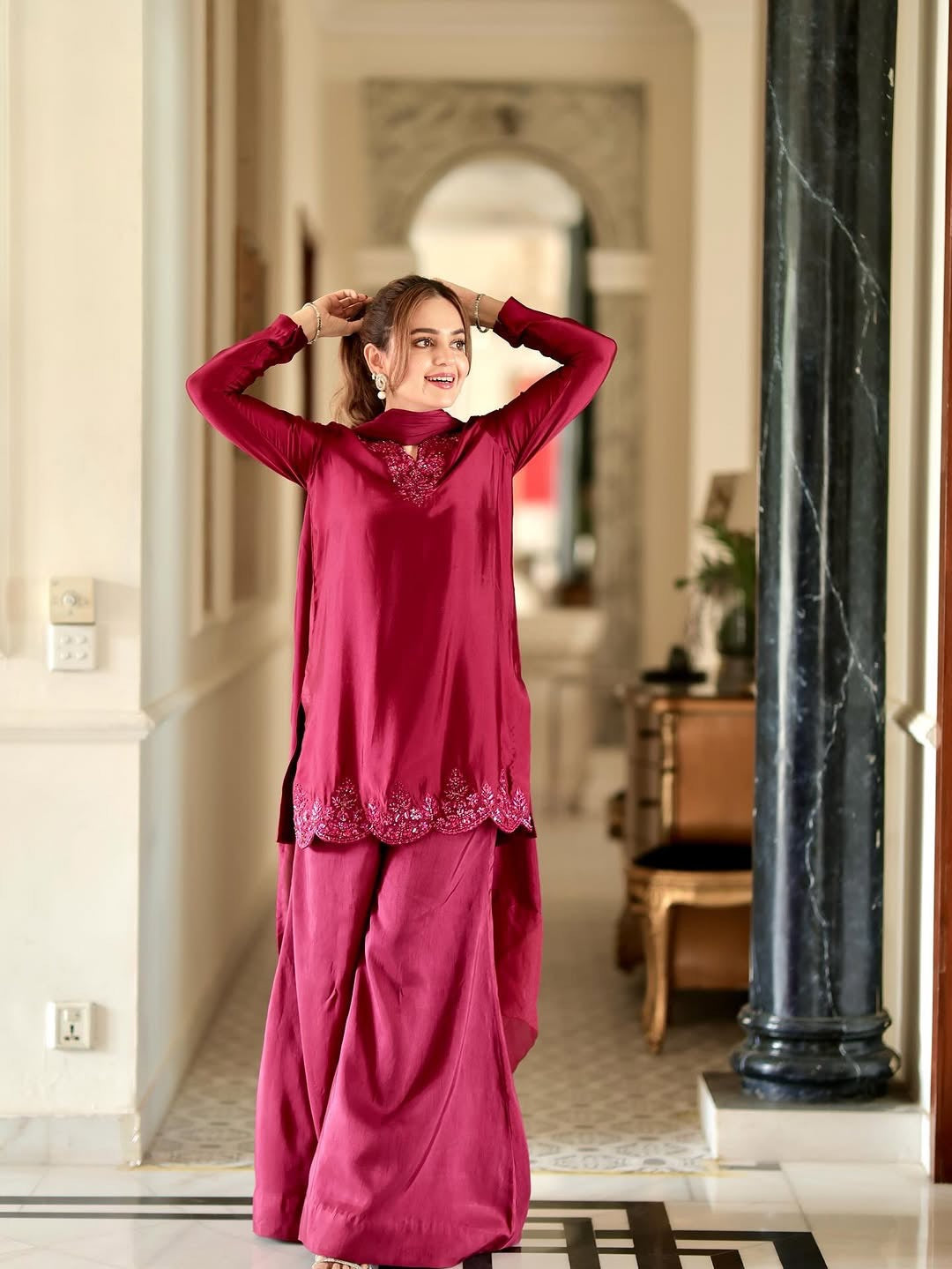 Party Wear Beautiful Top-Bottom And Dupatta With Embroidery Work