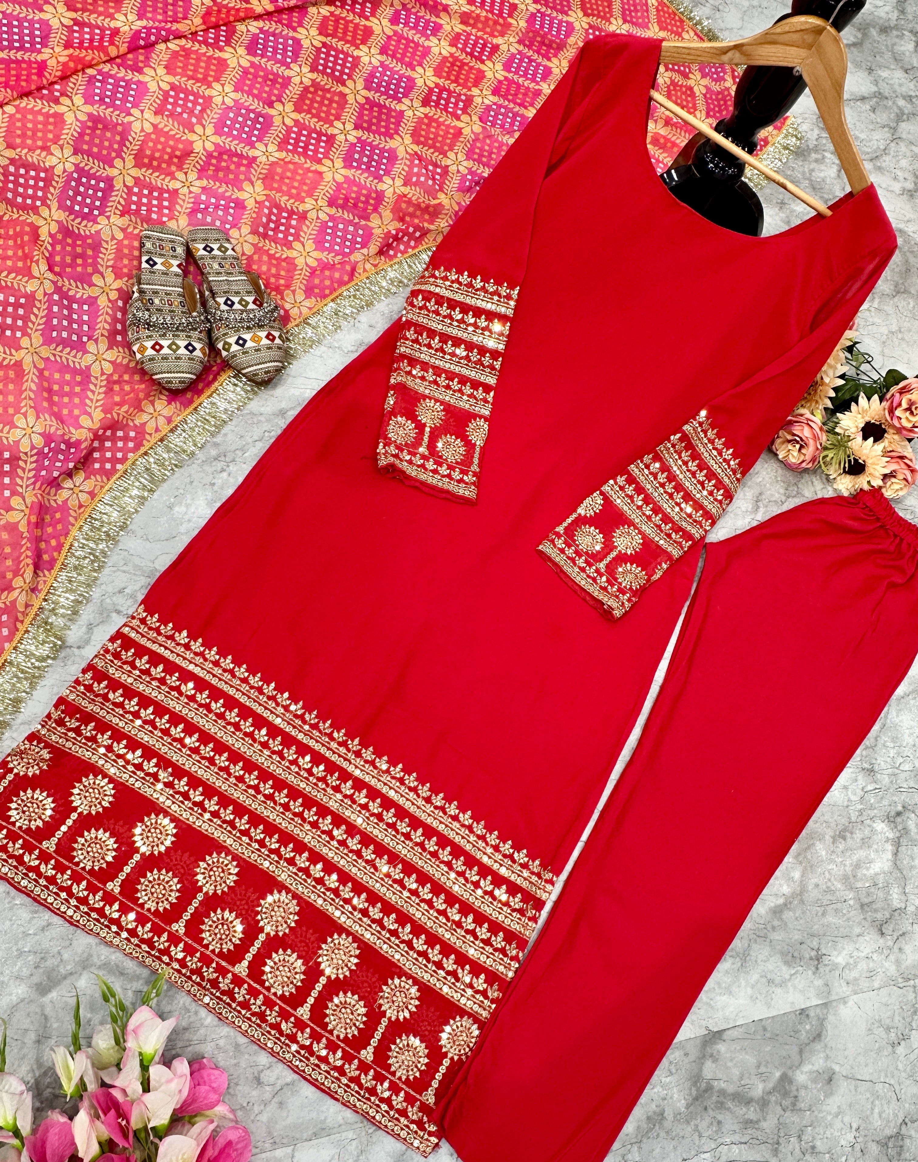 Beautiful Party Wear Top Bottom And Dupatta With Embroidery Work