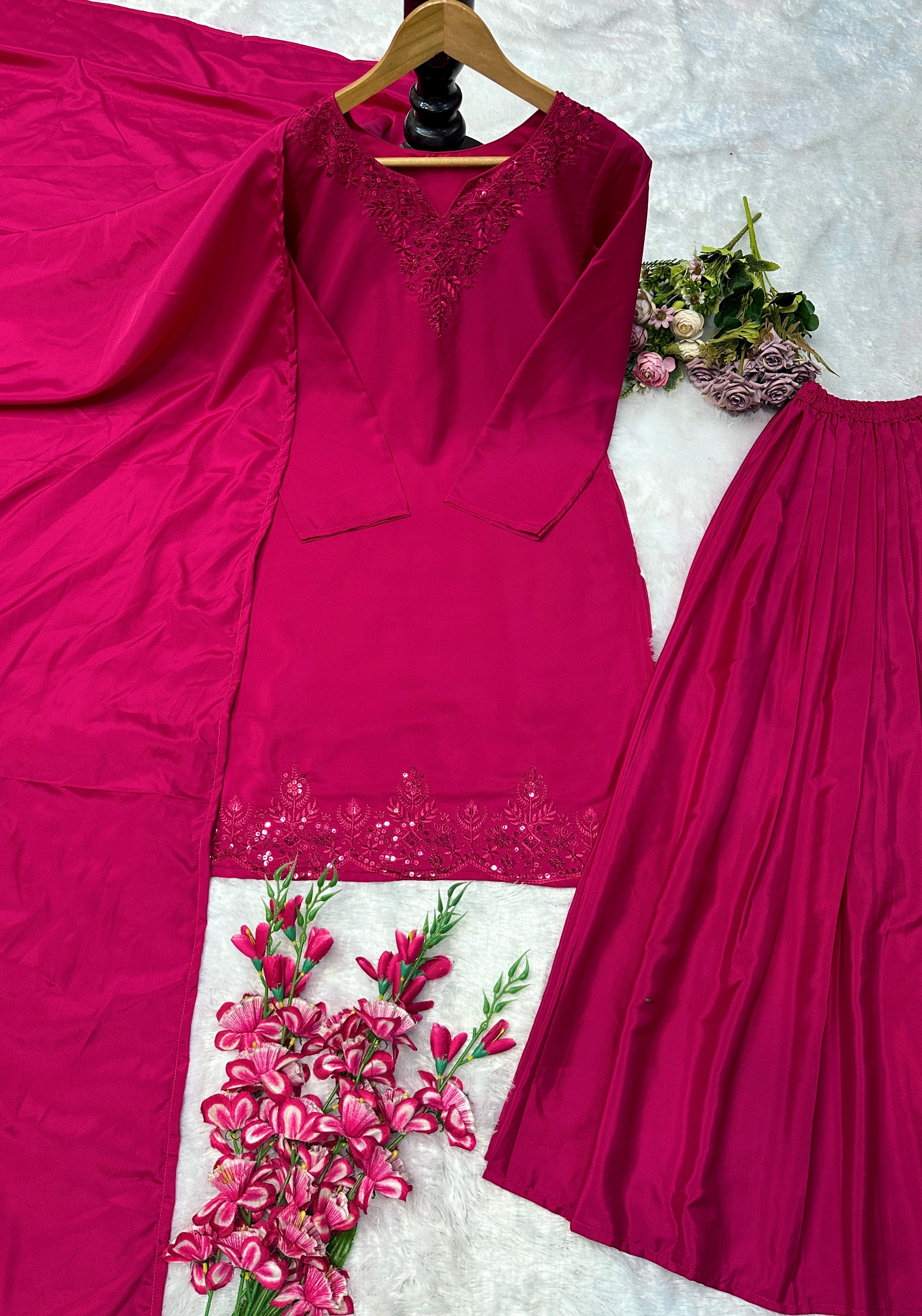 Party Wear Beautiful Top-Bottom And Dupatta With Embroidery Work