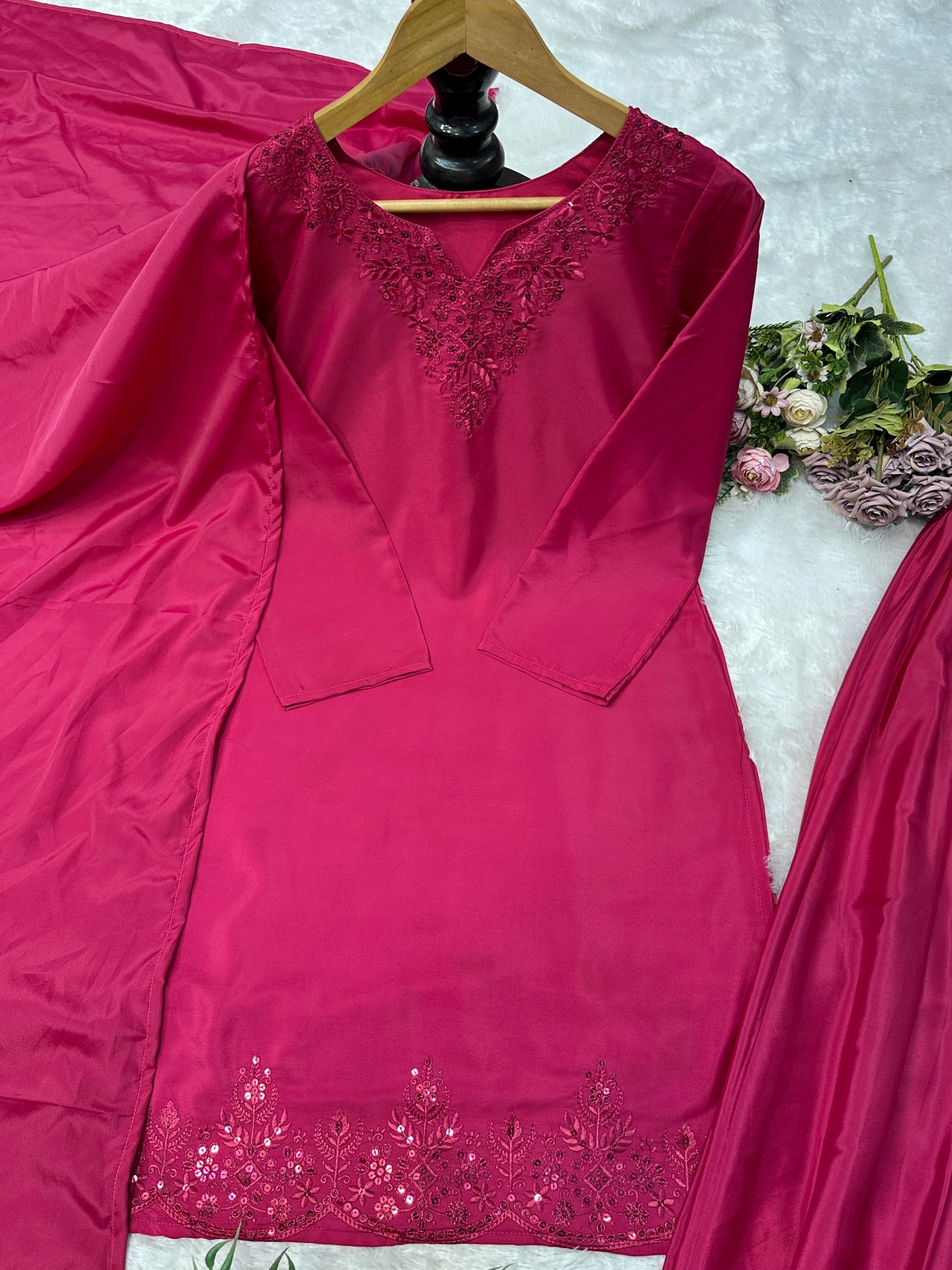 Party Wear Beautiful Top-Bottom And Dupatta With Embroidery Work