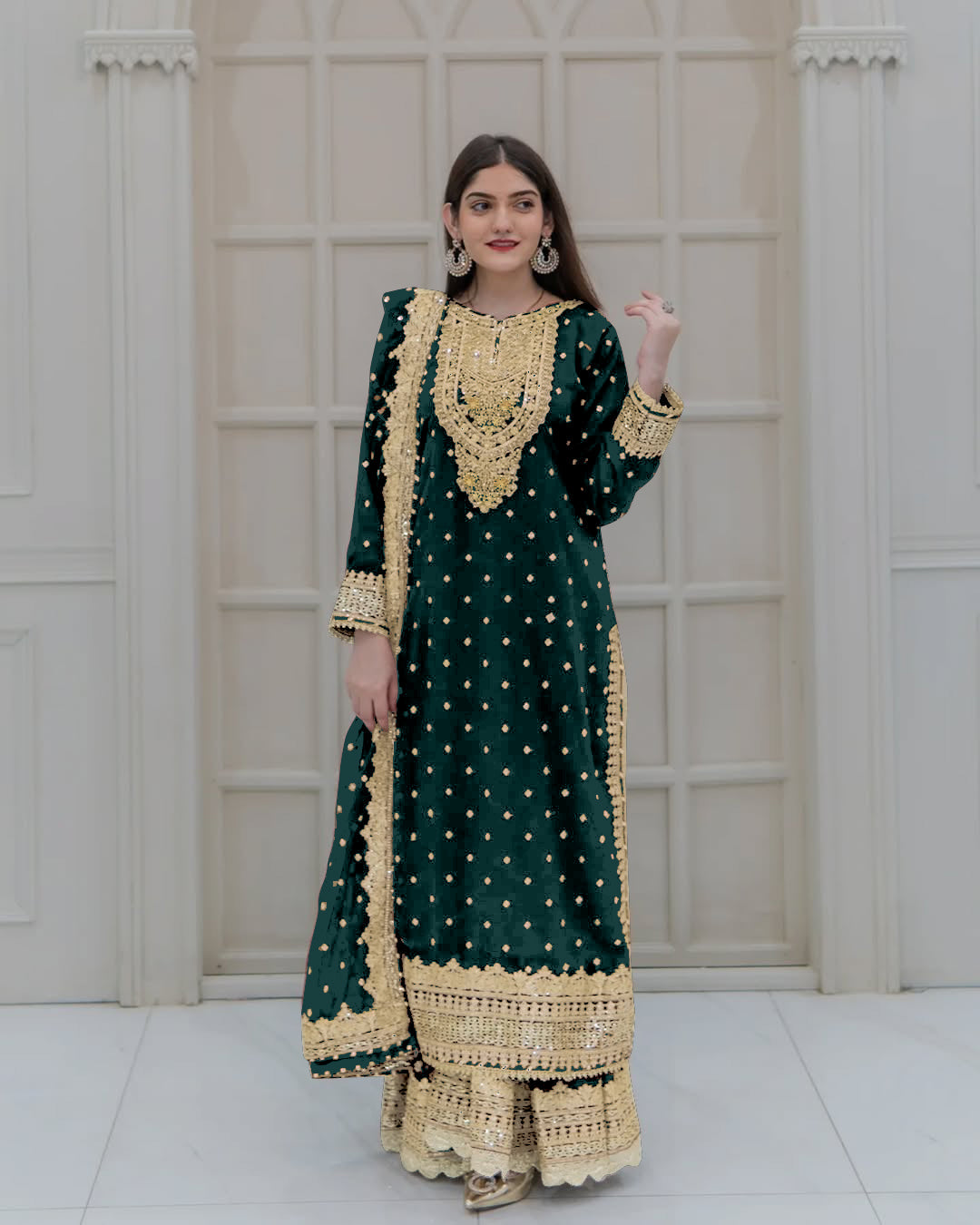 Designer Look Top-Dupatta And Bottom With Heavy Embroidery Sequence Work