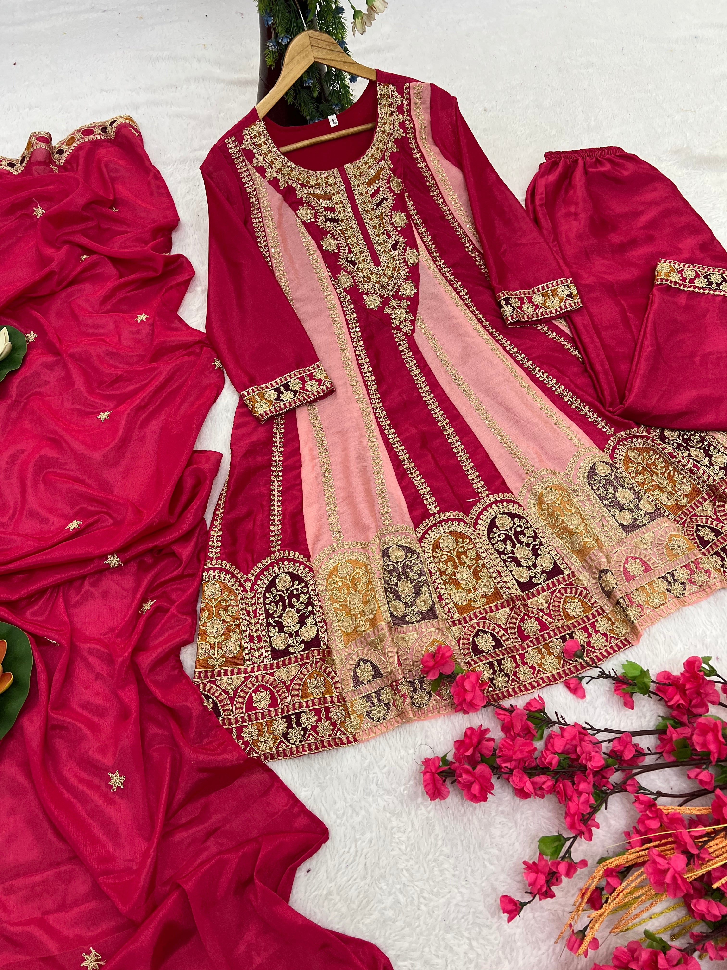 Party Wear Beautiful Top-Bottom And Dupatta With Multi Needle Embroidery Work