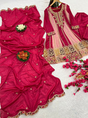 Party Wear Beautiful Top-Bottom And Dupatta With Multi Needle Embroidery Work