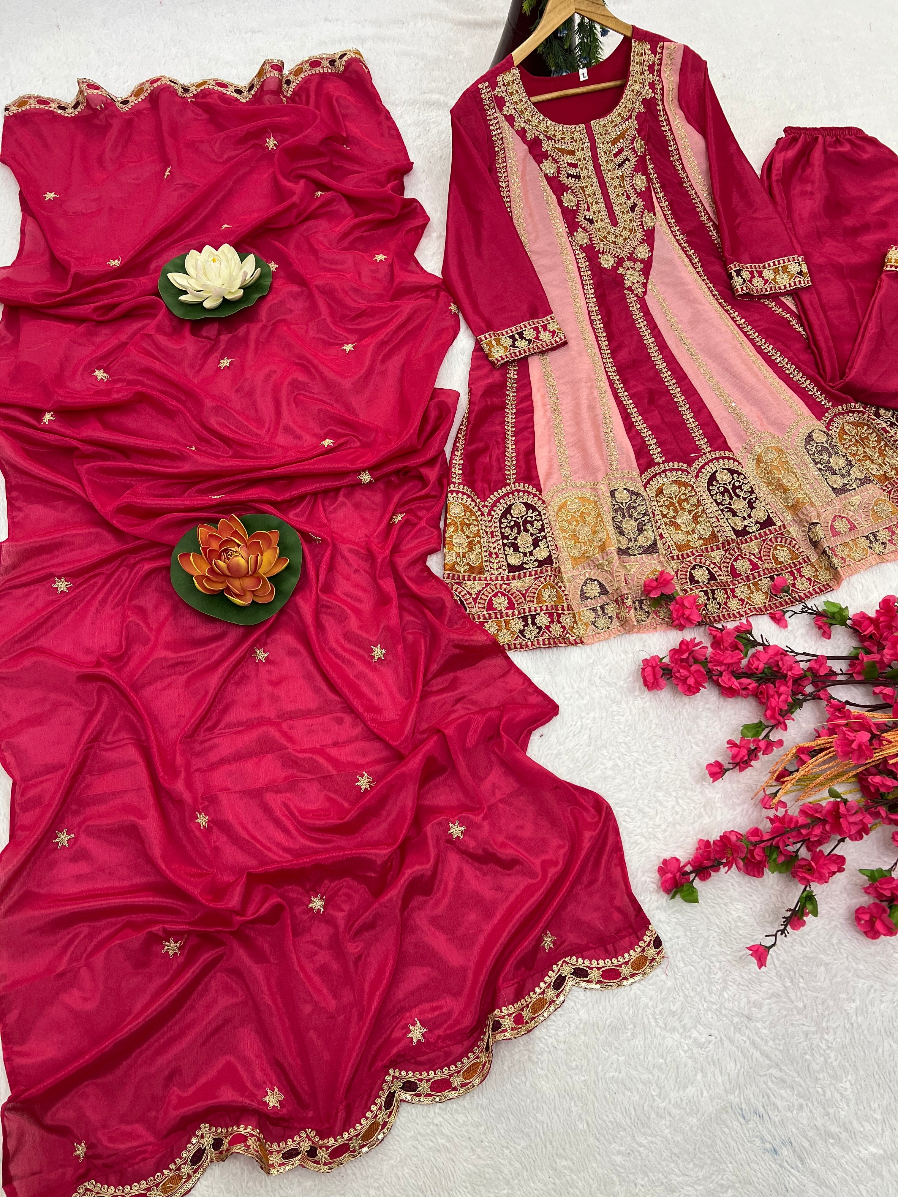 Party Wear Beautiful Top-Bottom And Dupatta With Multi Needle Embroidery Work