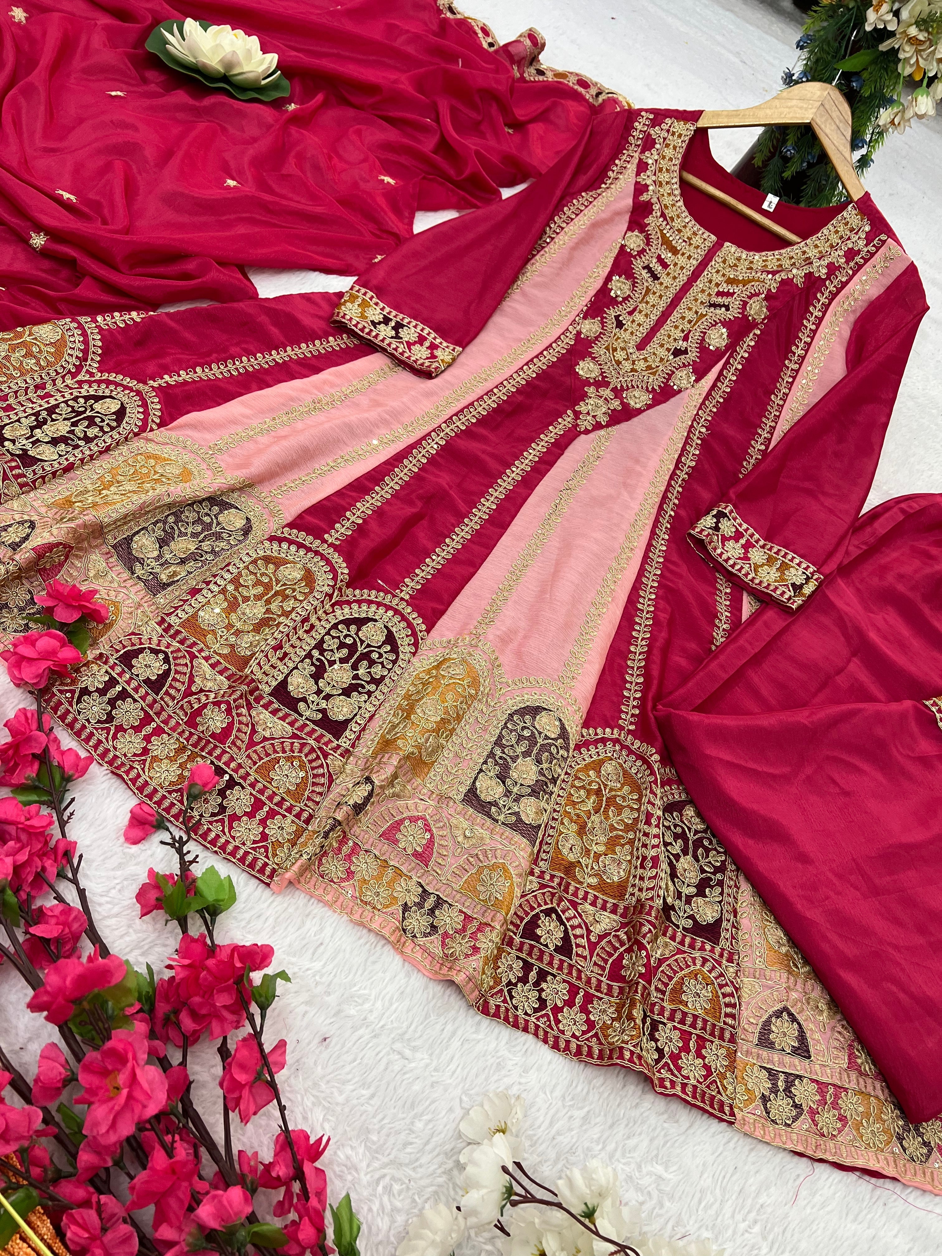 Party Wear Beautiful Top-Bottom And Dupatta With Multi Needle Embroidery Work
