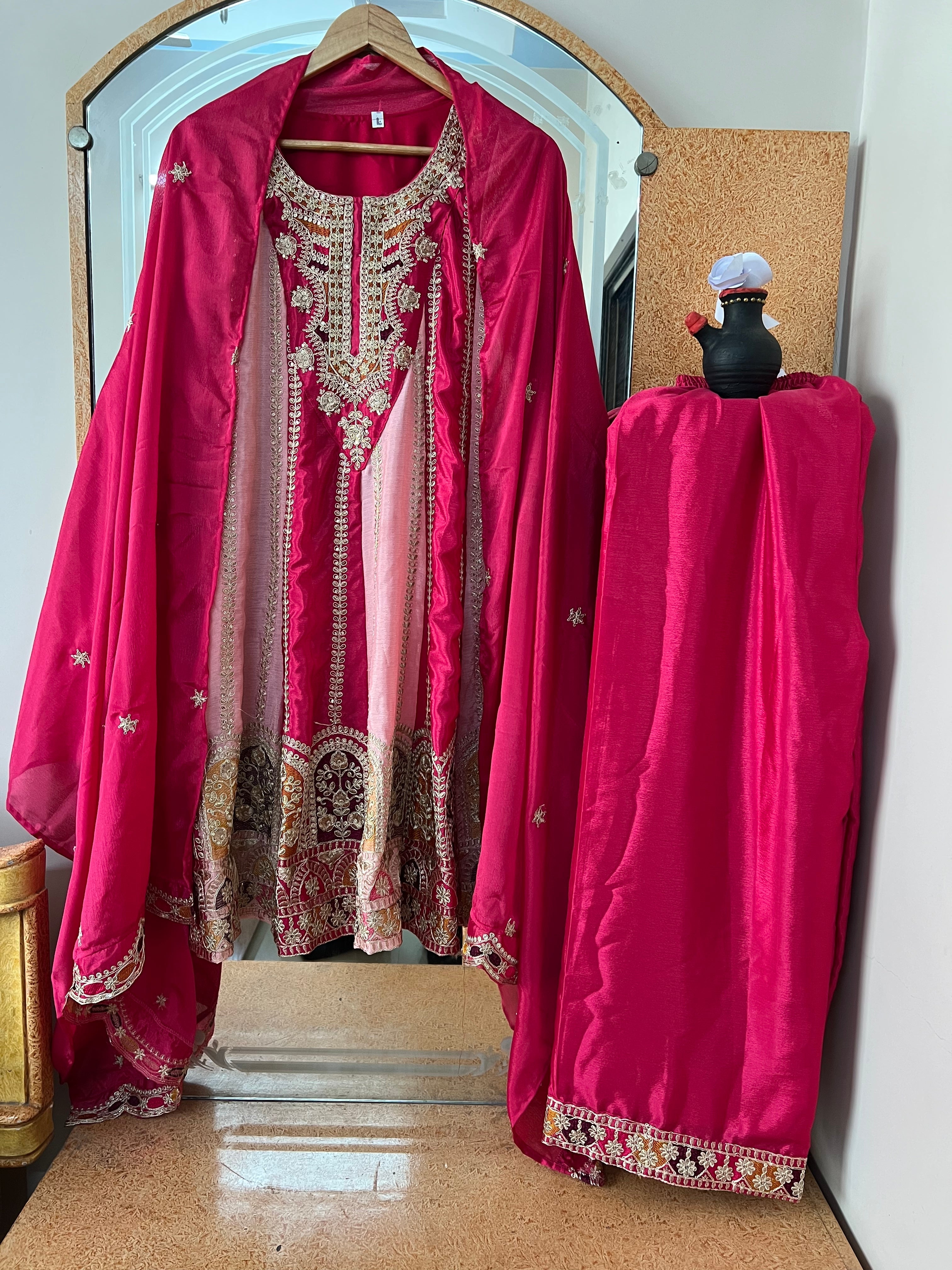 Party Wear Beautiful Top-Bottom And Dupatta With Multi Needle Embroidery Work