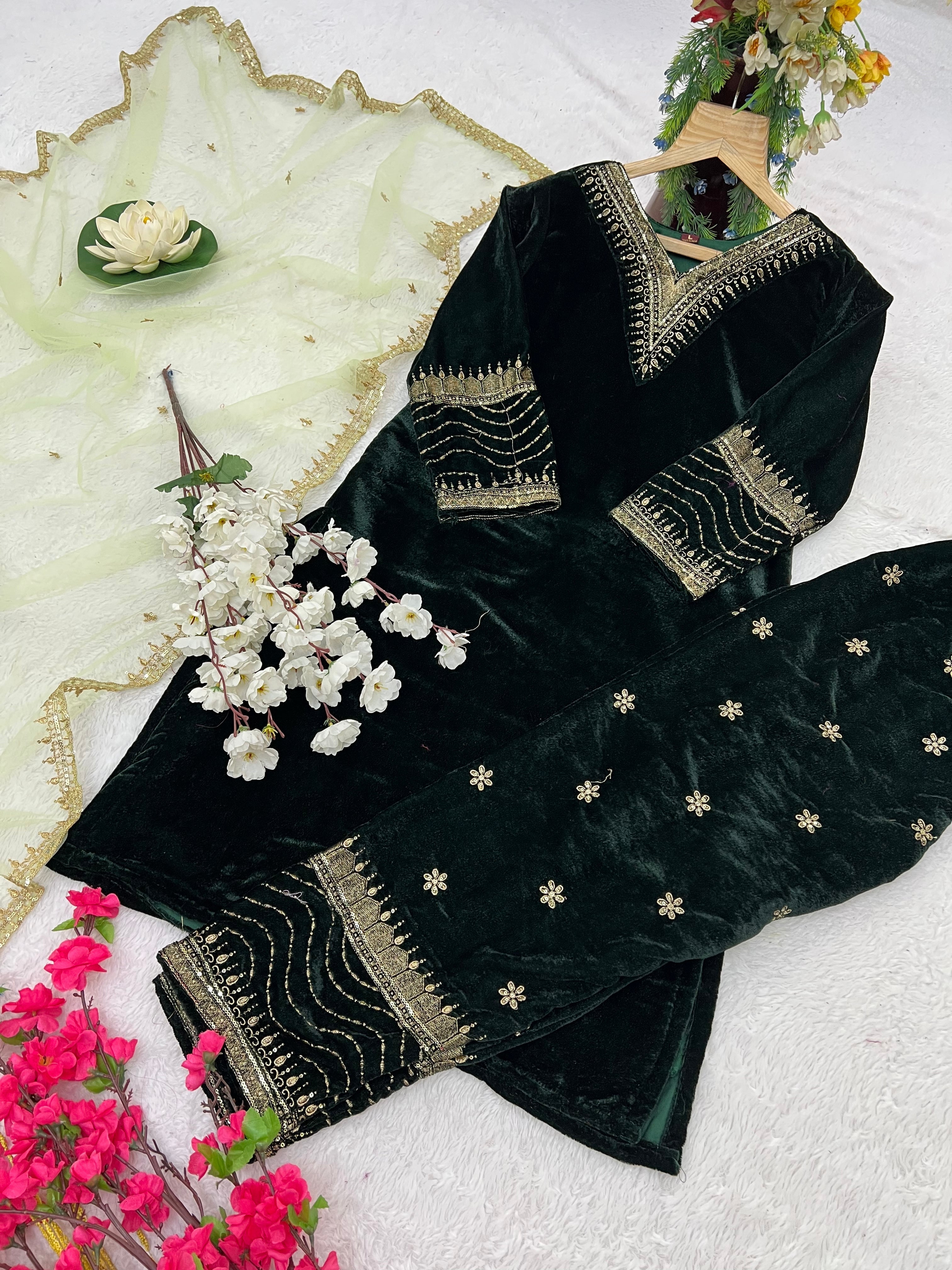Designer Party Wear Suit-Pent And Dupatta With Embroidery Work