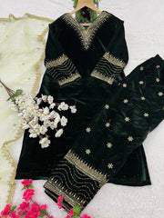 Designer Party Wear Suit-Pent And Dupatta With Embroidery Work