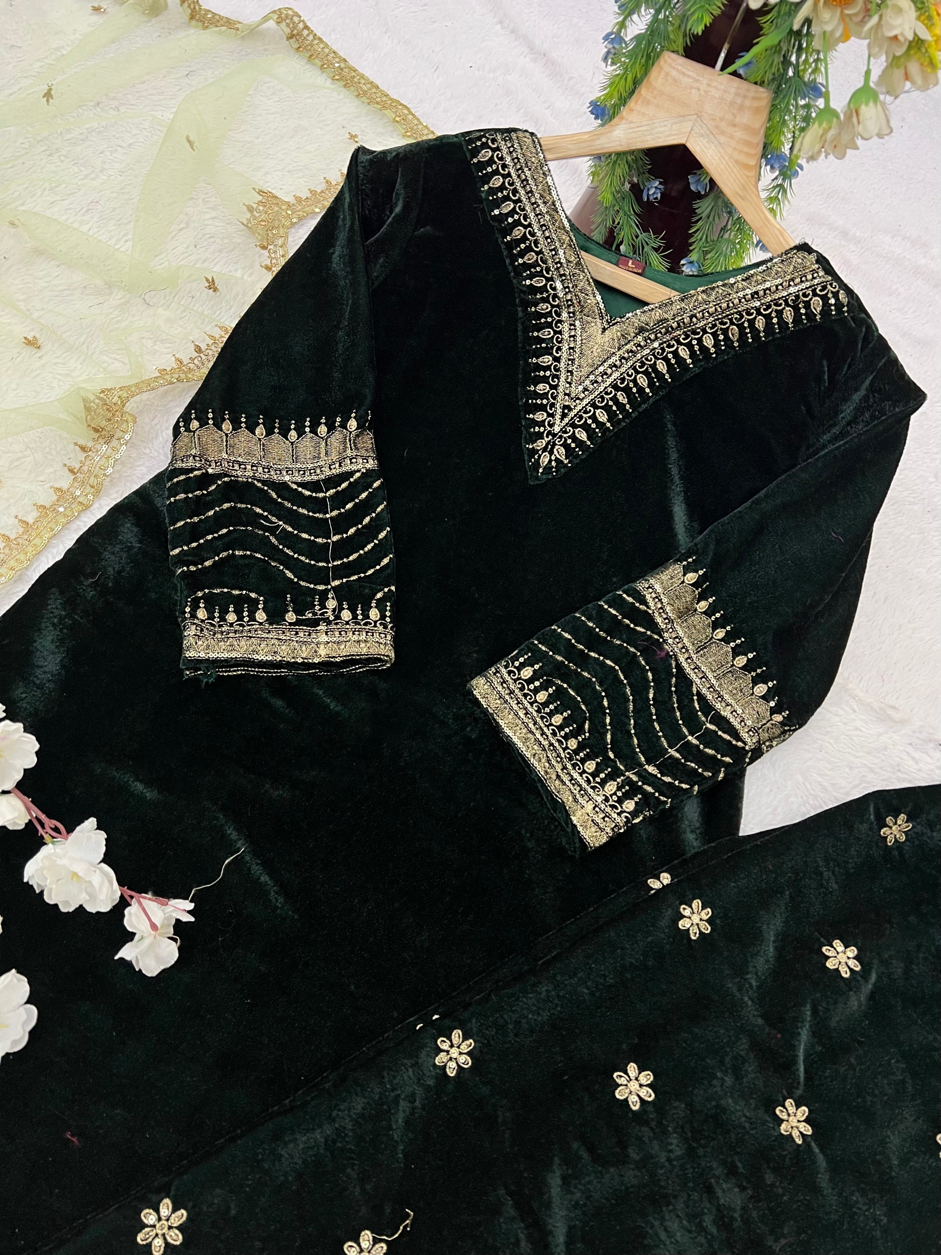 Designer Party Wear Suit-Pent And Dupatta With Embroidery Work