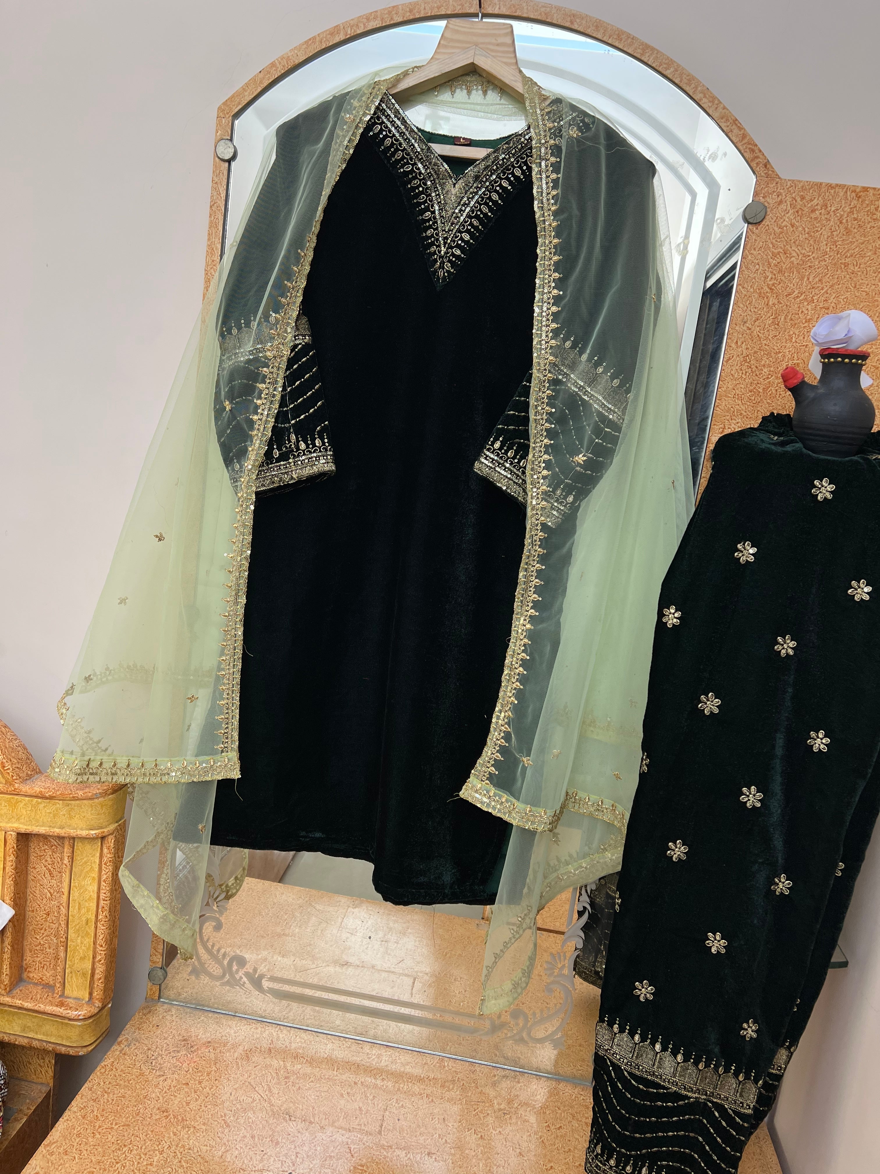 Designer Party Wear Suit-Pent And Dupatta With Embroidery Work