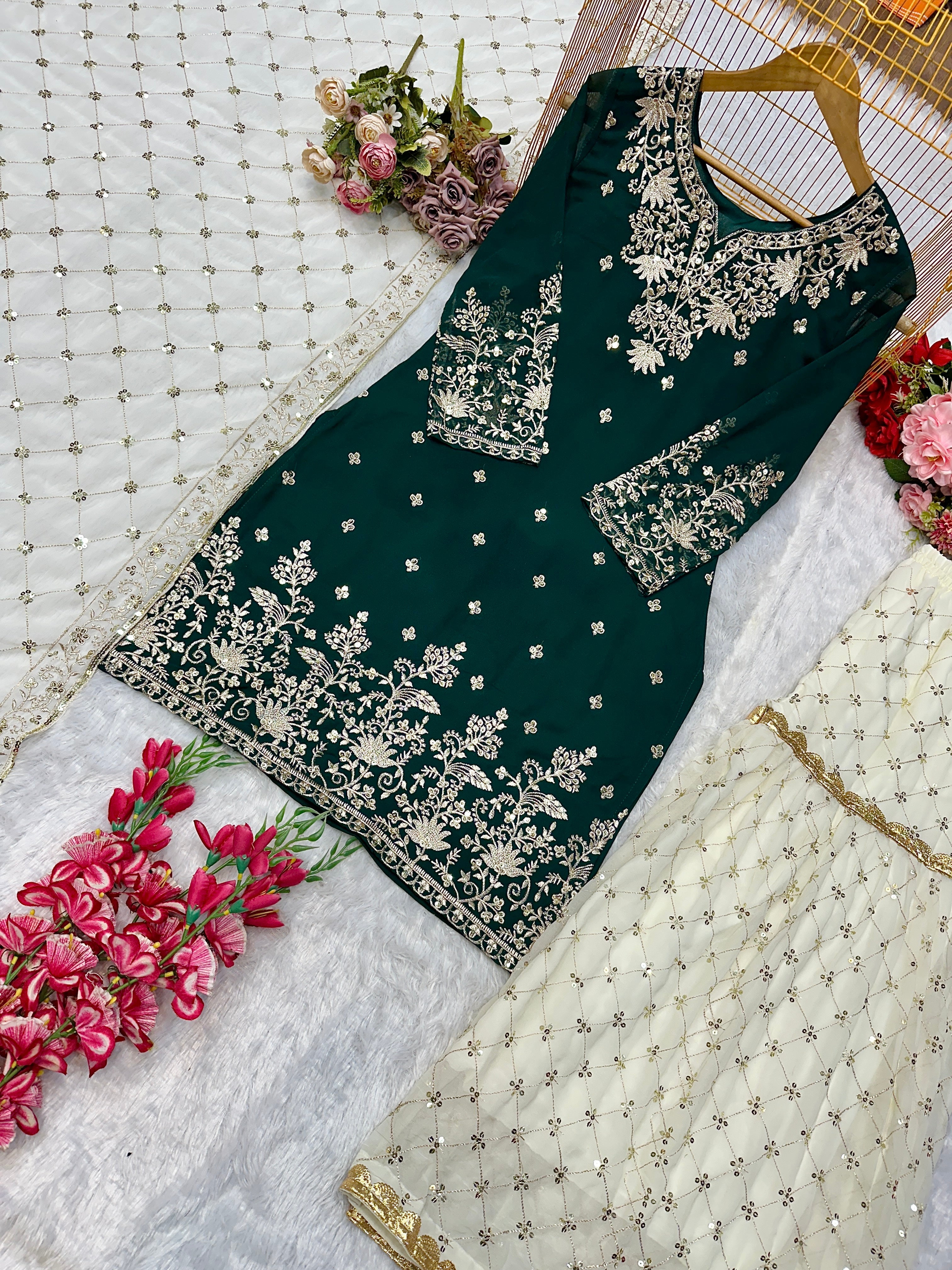 Designer Party Wear Suit Set With Heavy Embroidery Work