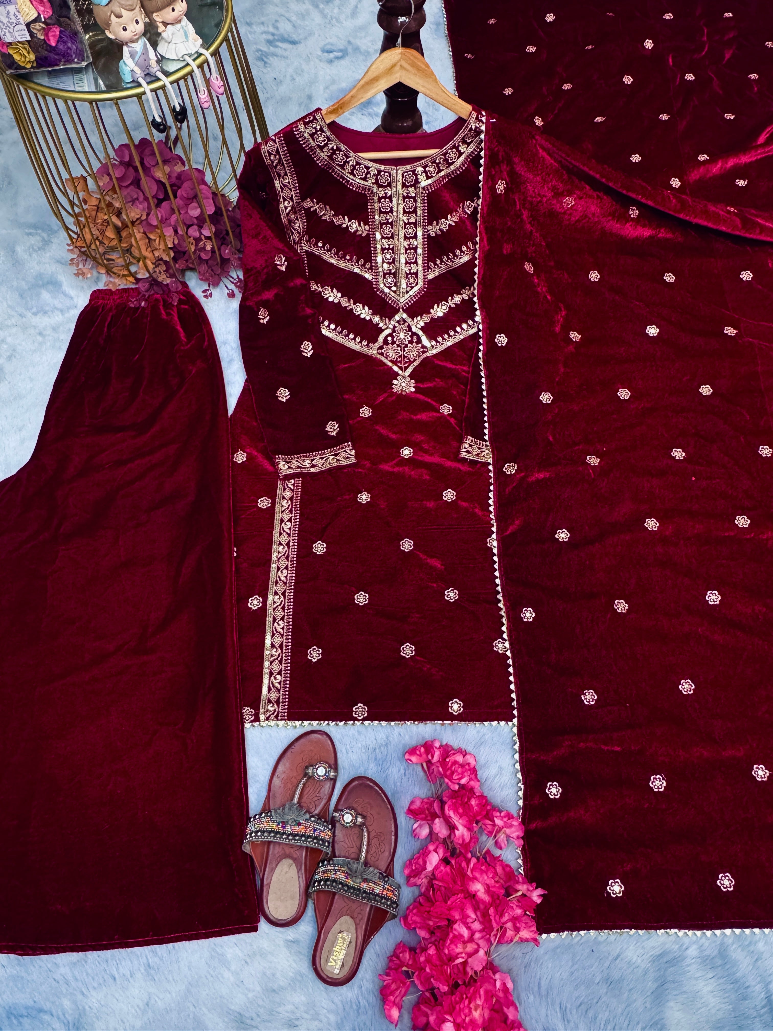 Designer Party Wear Look Top Plazzo & Beautiful Dupatta