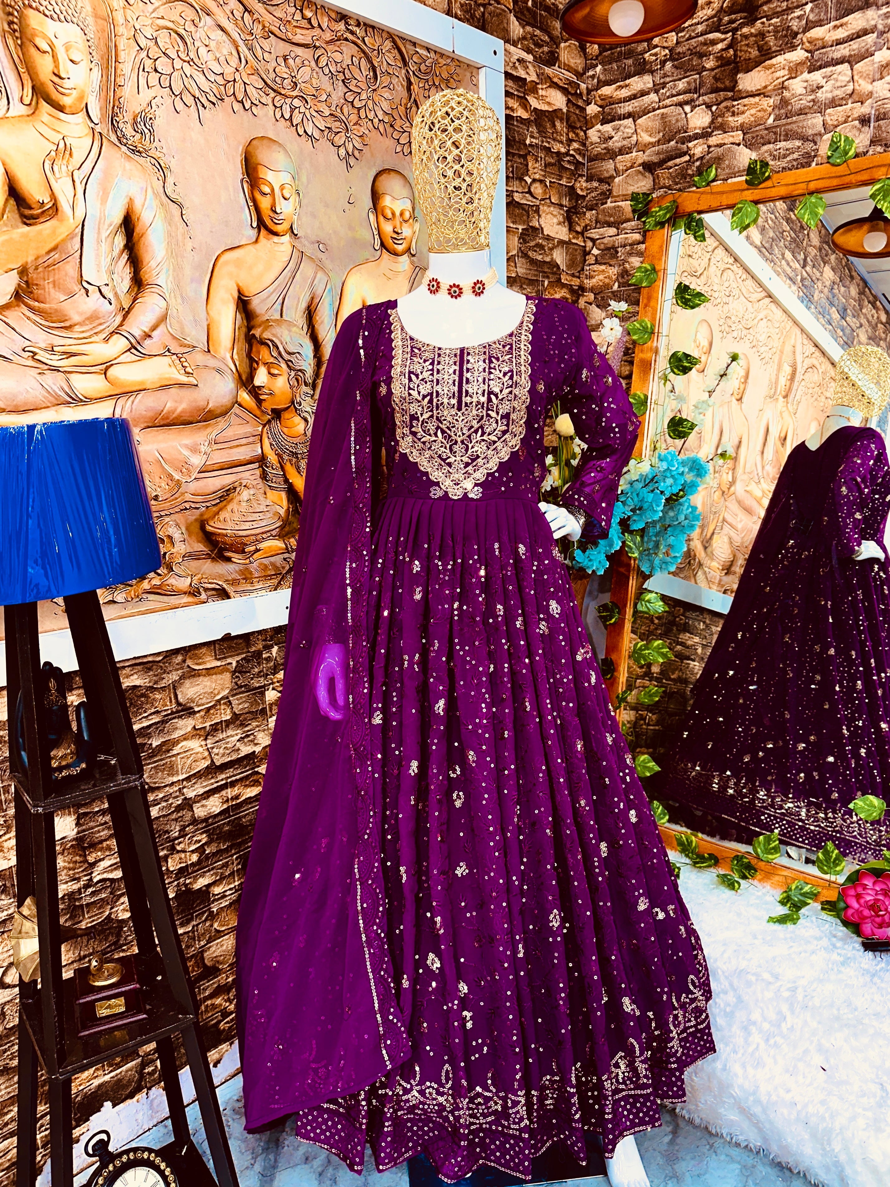 Beautiful Party Wear Look Chikankari Gown With Dupatta