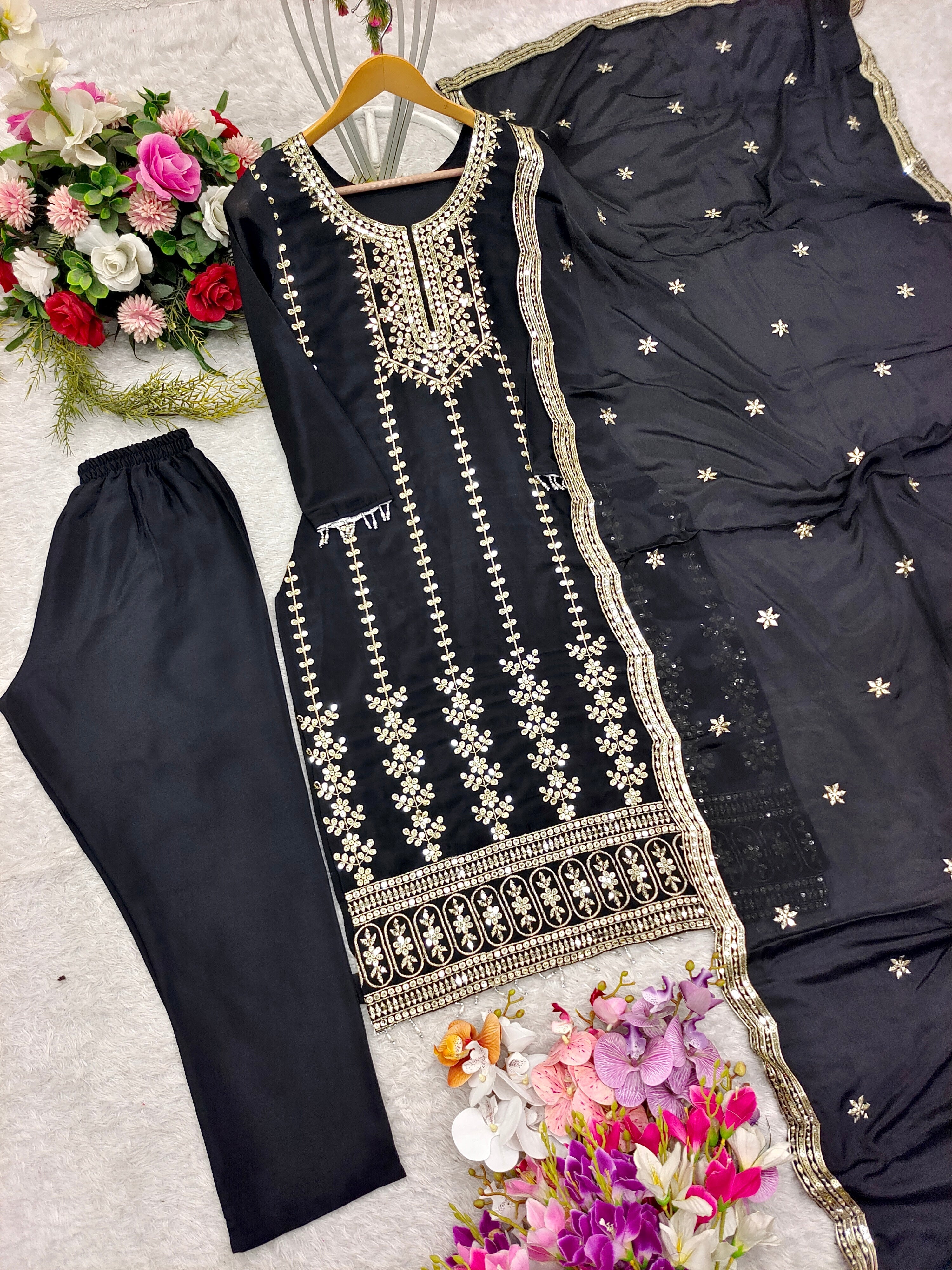 Party Wear Beautiful Top-Pent And Dupatta With Sequence Work