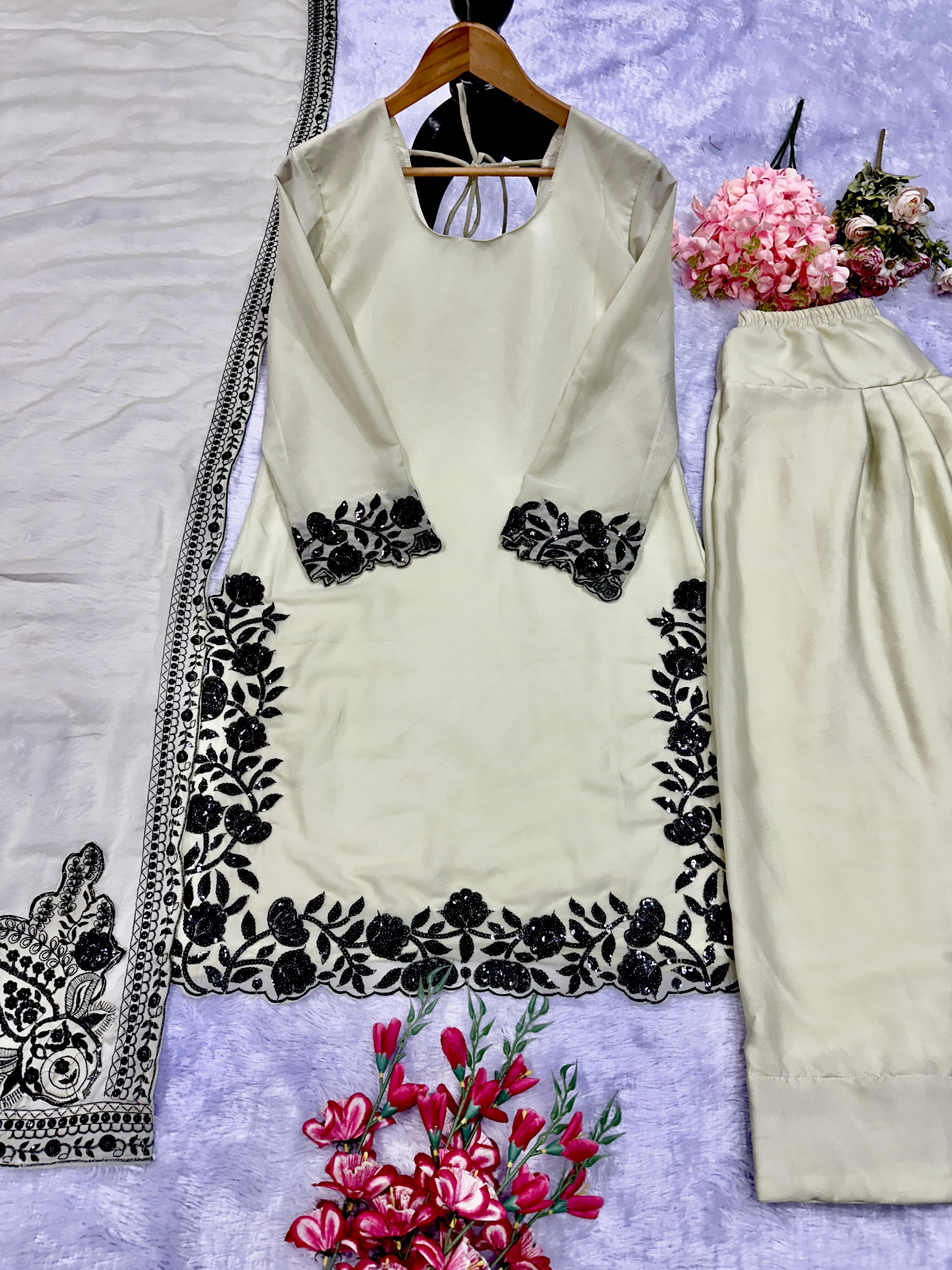 Party Wear Beautiful Top And Salwar With Fancy Dupatta