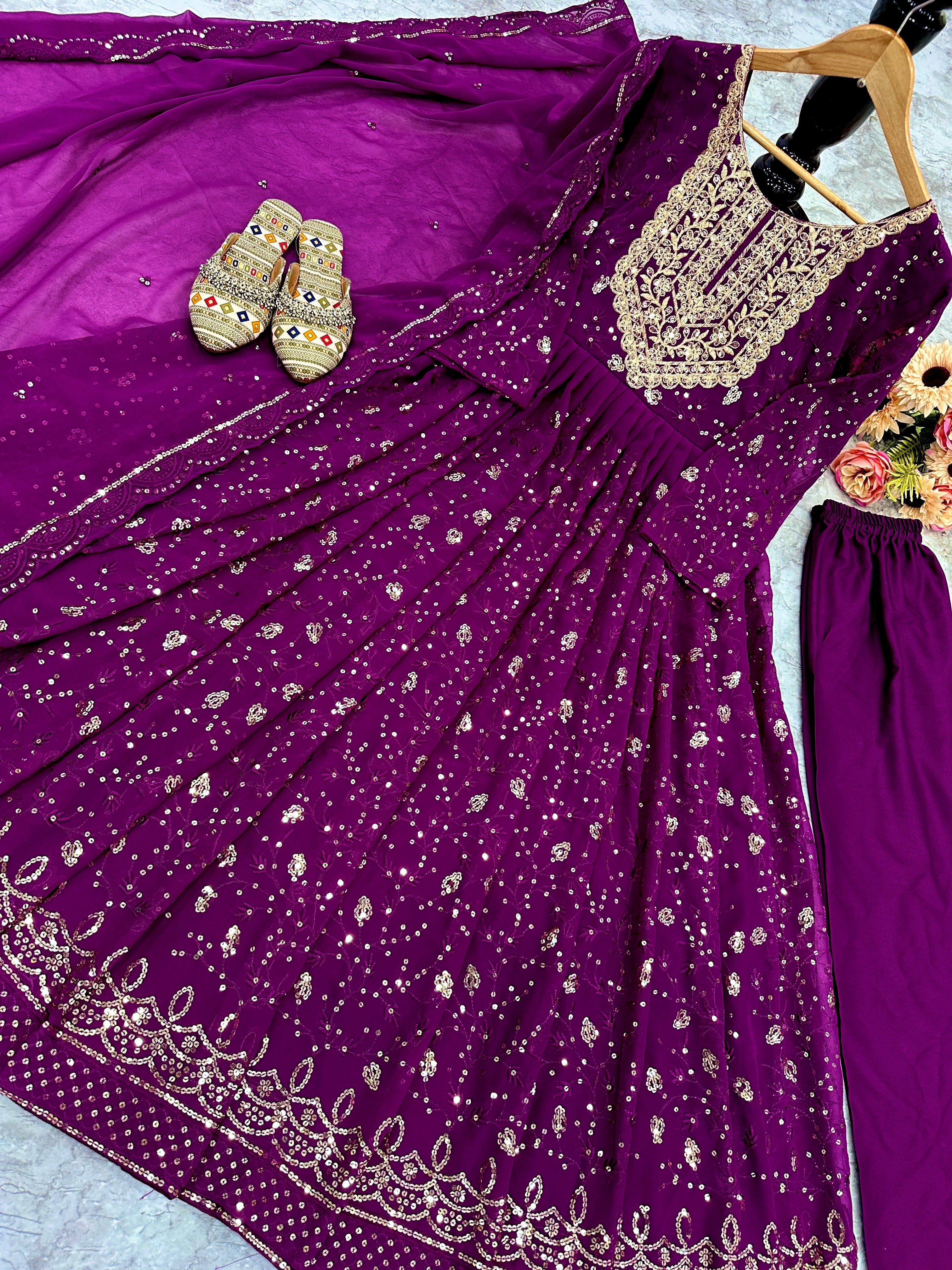 Beautiful Party Wear Look Chikankari Gown With Dupatta