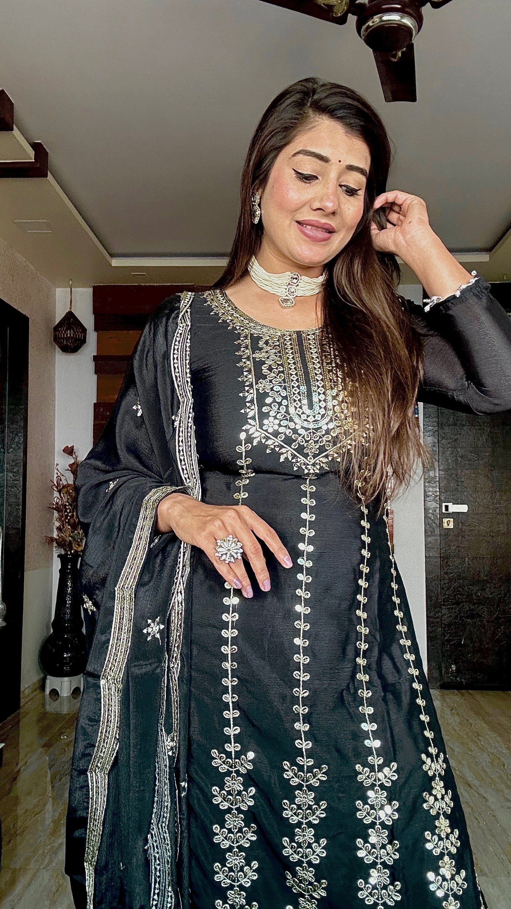 Party Wear Beautiful Top-Pent And Dupatta With Sequence Work