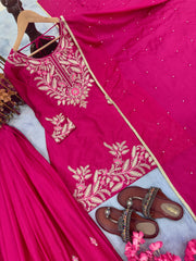 Designer Party Wear Look Pure Chinon Silk Top Plazzo & Dupatta Set