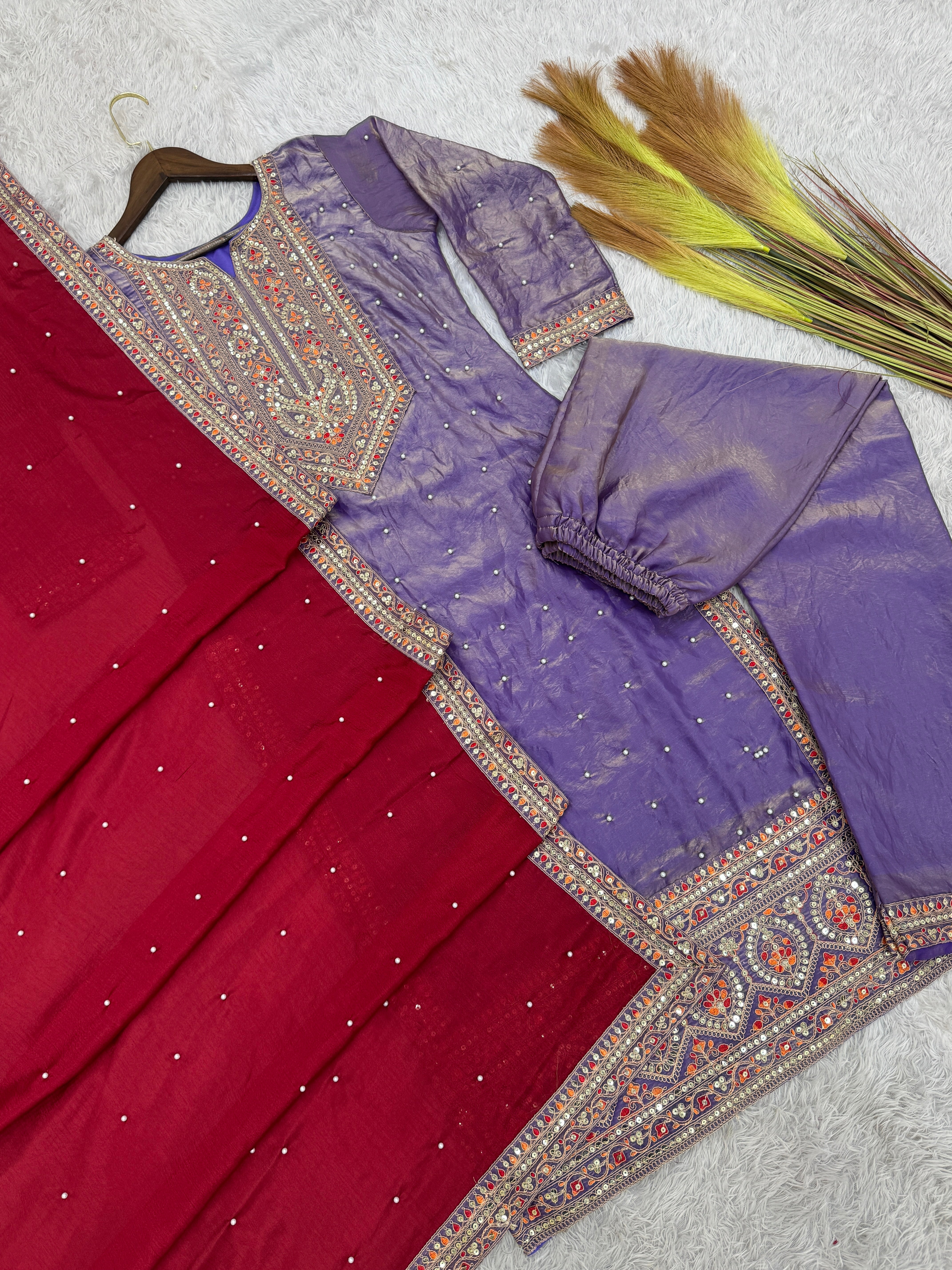 Fancy Top-Bottom And Dupatta With Embroidery Coding Dori-Sequence Work