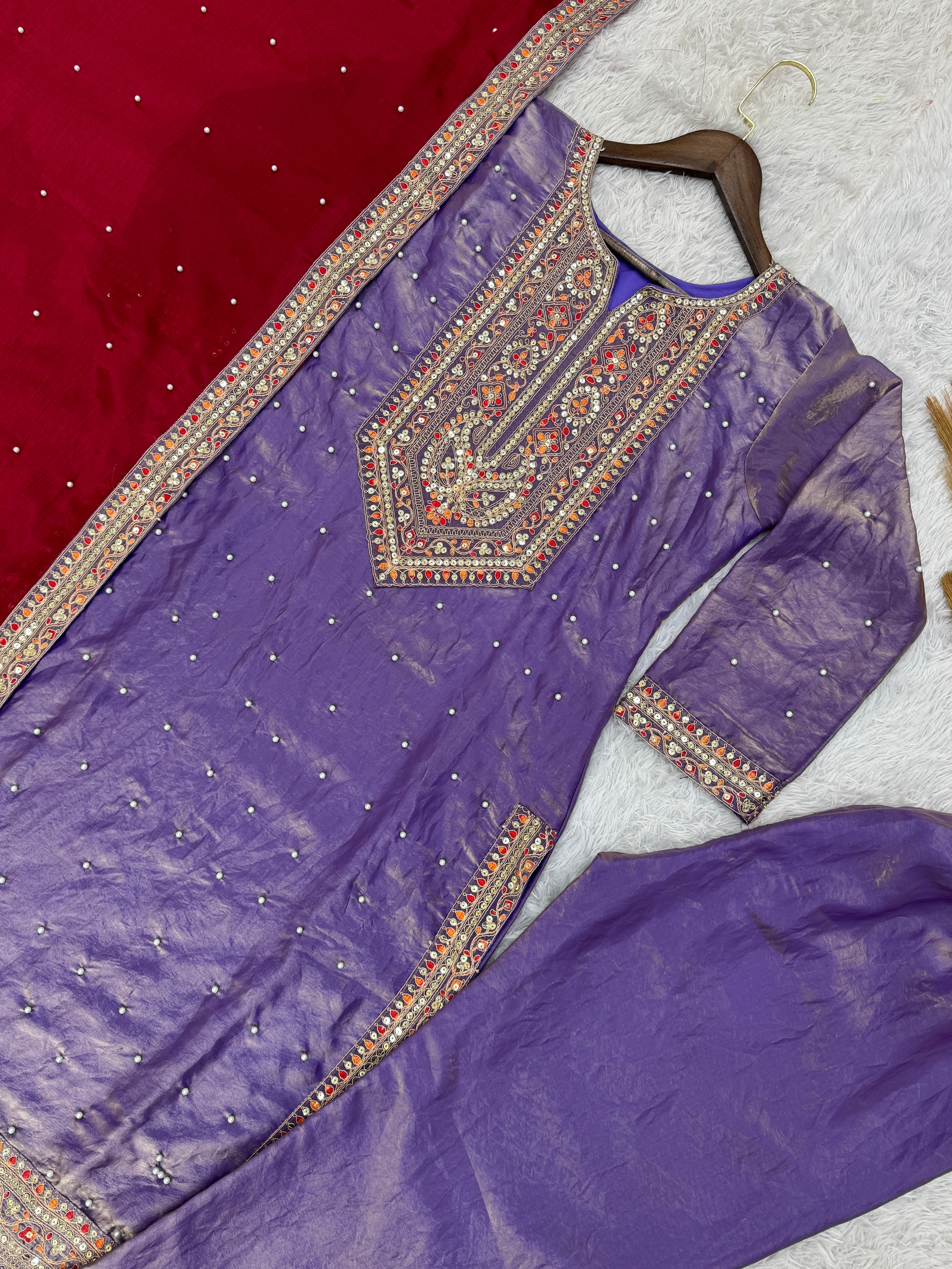 Fancy Top-Bottom And Dupatta With Embroidery Coding Dori-Sequence Work