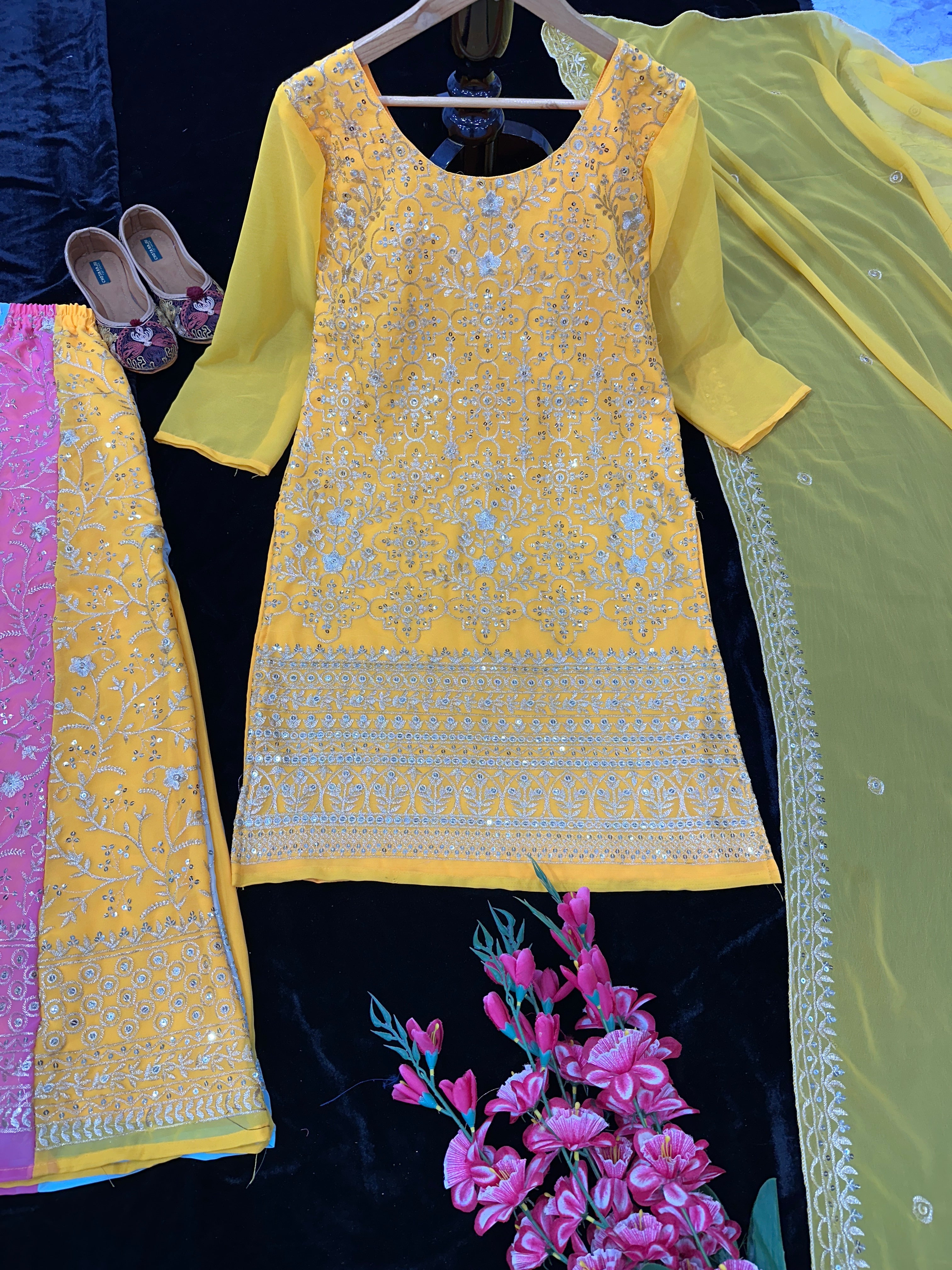Designer Party Wear Top Sharara And Beautiful Dupatta