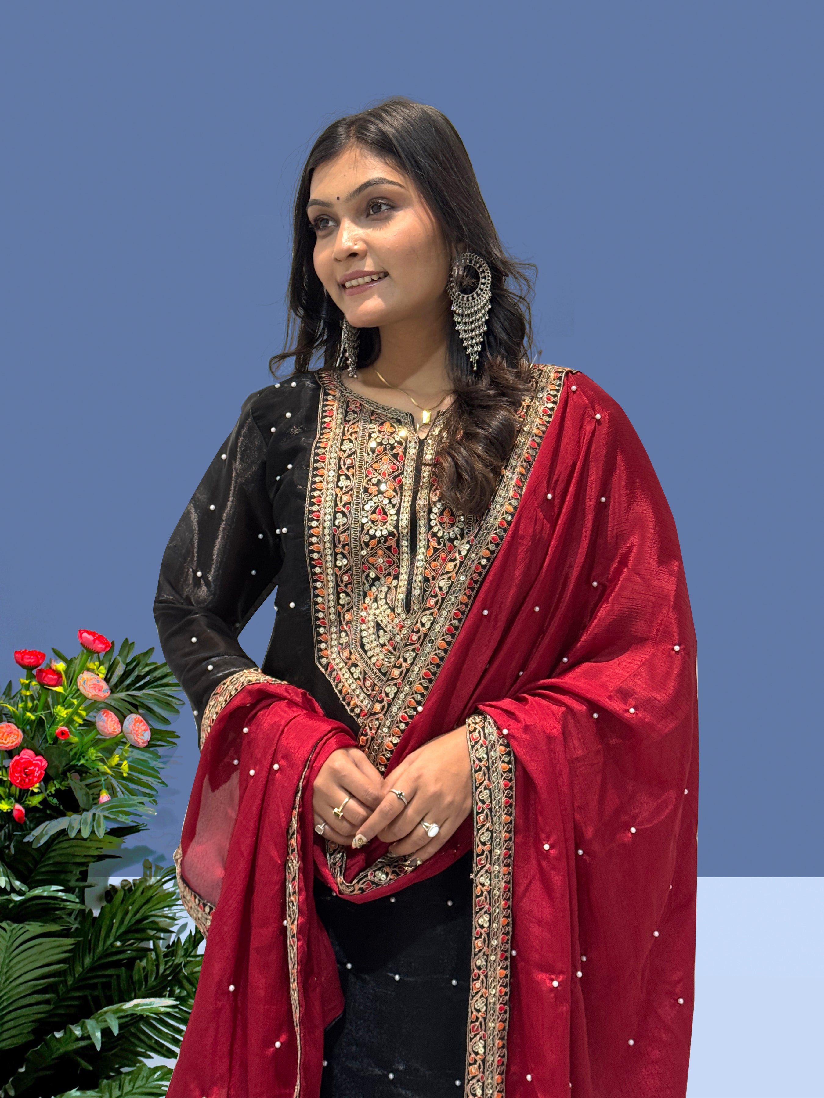 Fancy Top-Bottom And Dupatta With Embroidery Coding Dori-Sequence Work