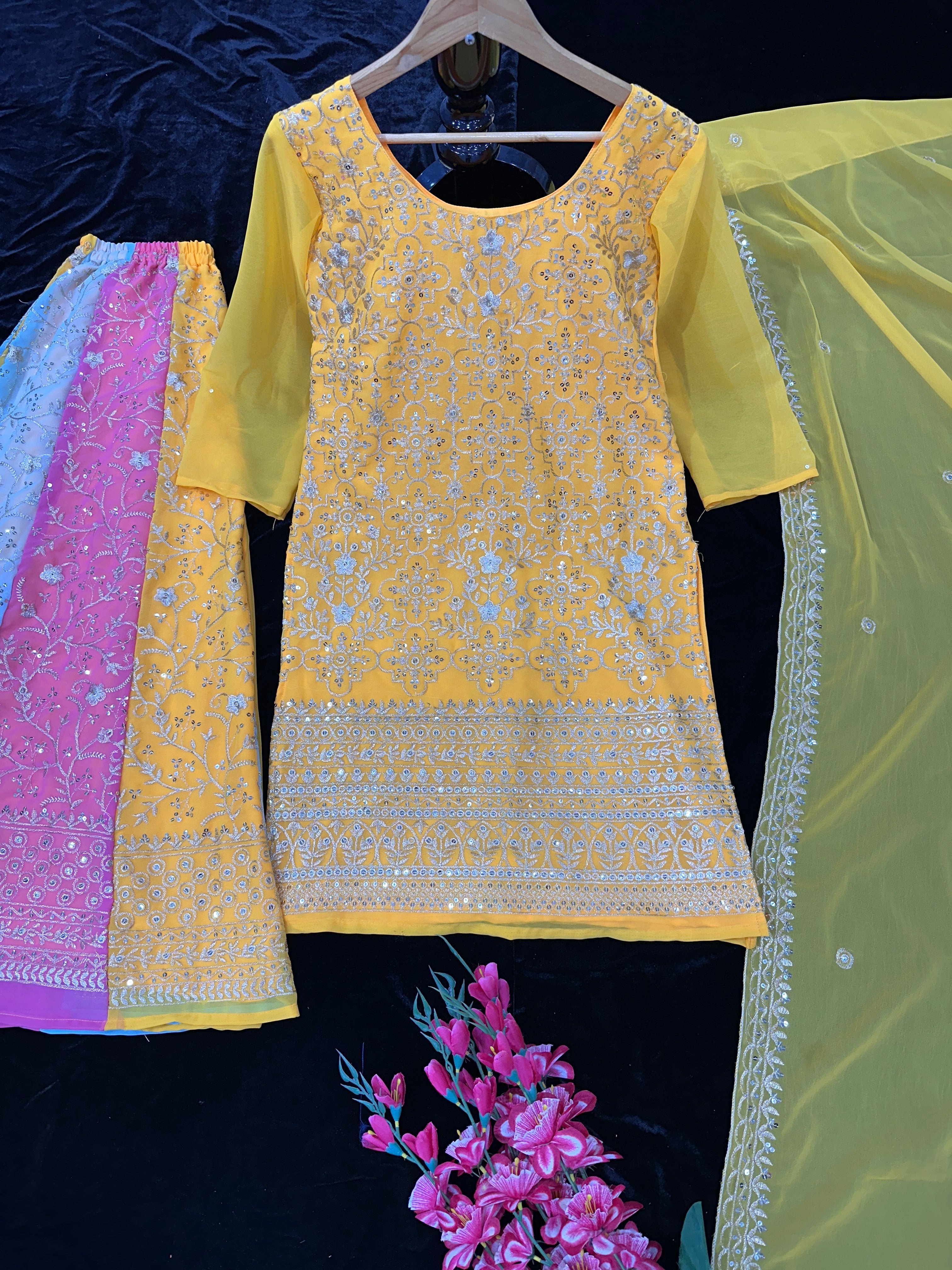 Designer Party Wear Top Sharara And Beautiful Dupatta