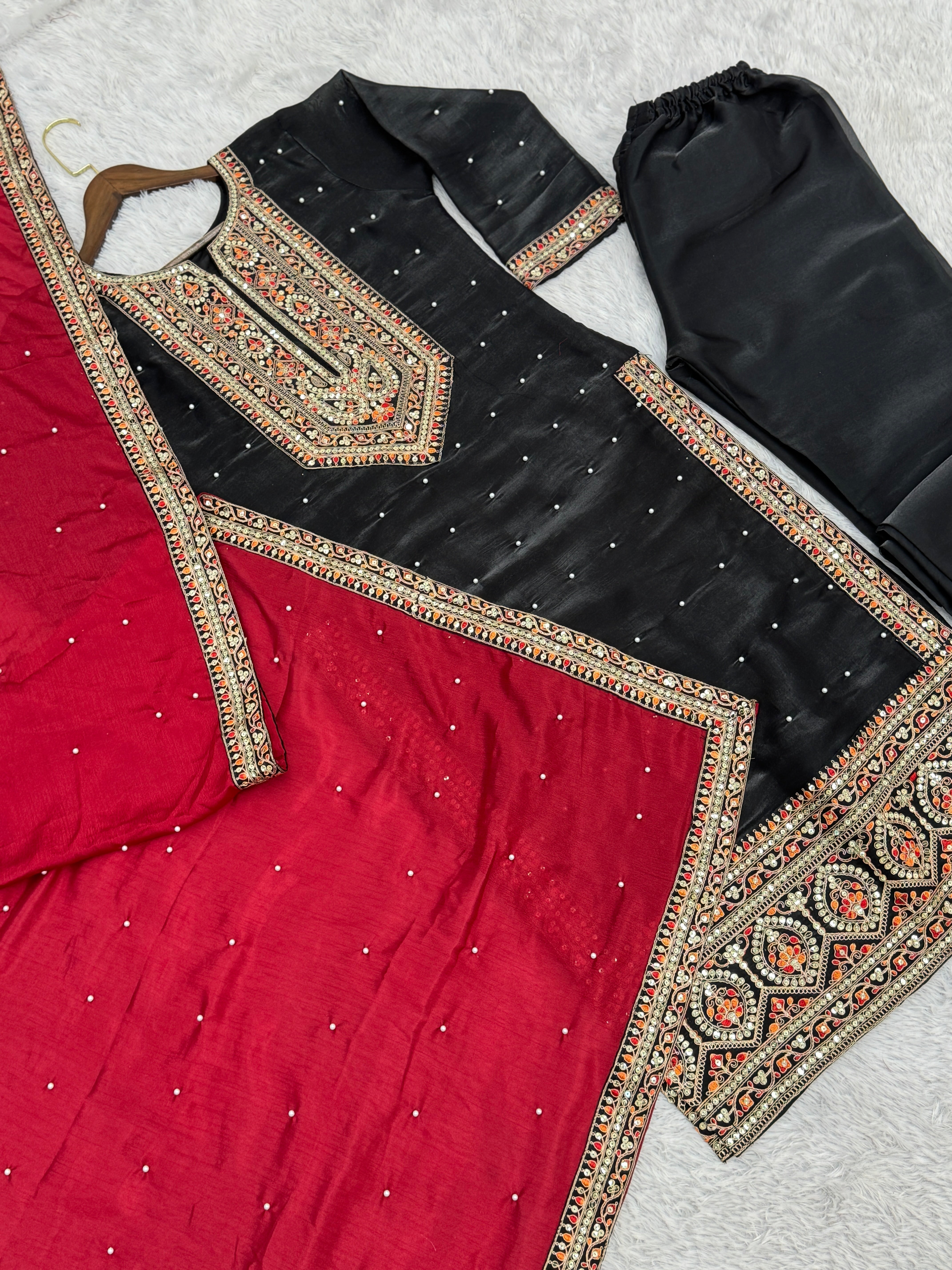 Fancy Top-Bottom And Dupatta With Embroidery Coding Dori-Sequence Work