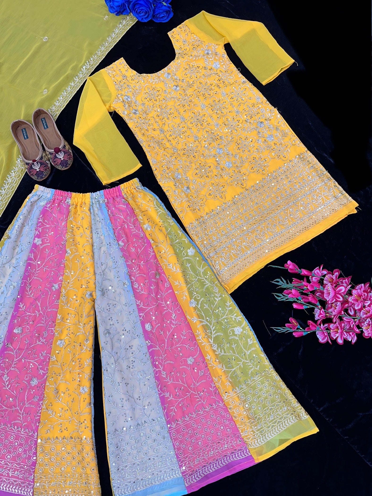 Designer Party Wear Top Sharara And Beautiful Dupatta