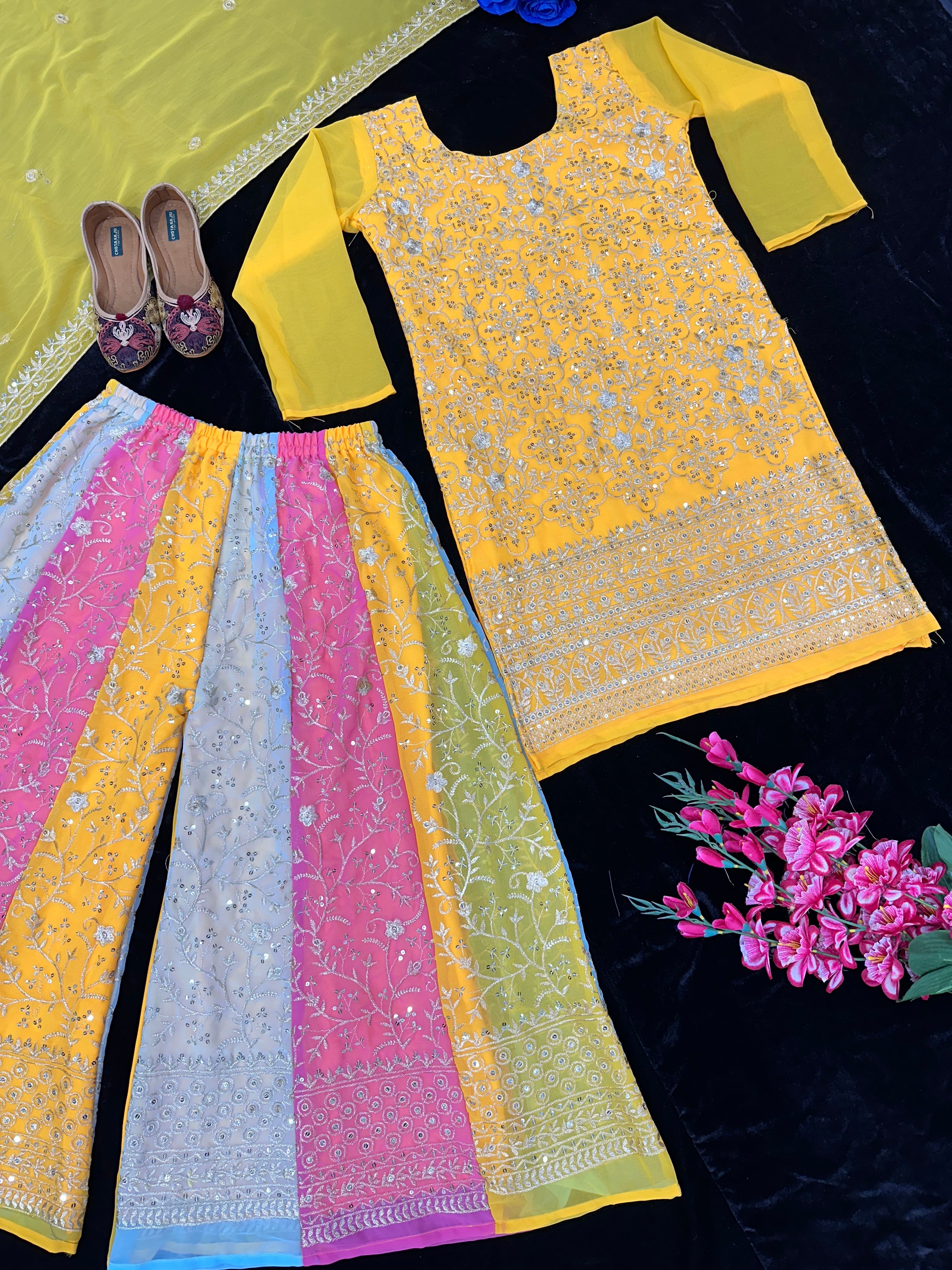 Designer Party Wear Top Sharara And Beautiful Dupatta