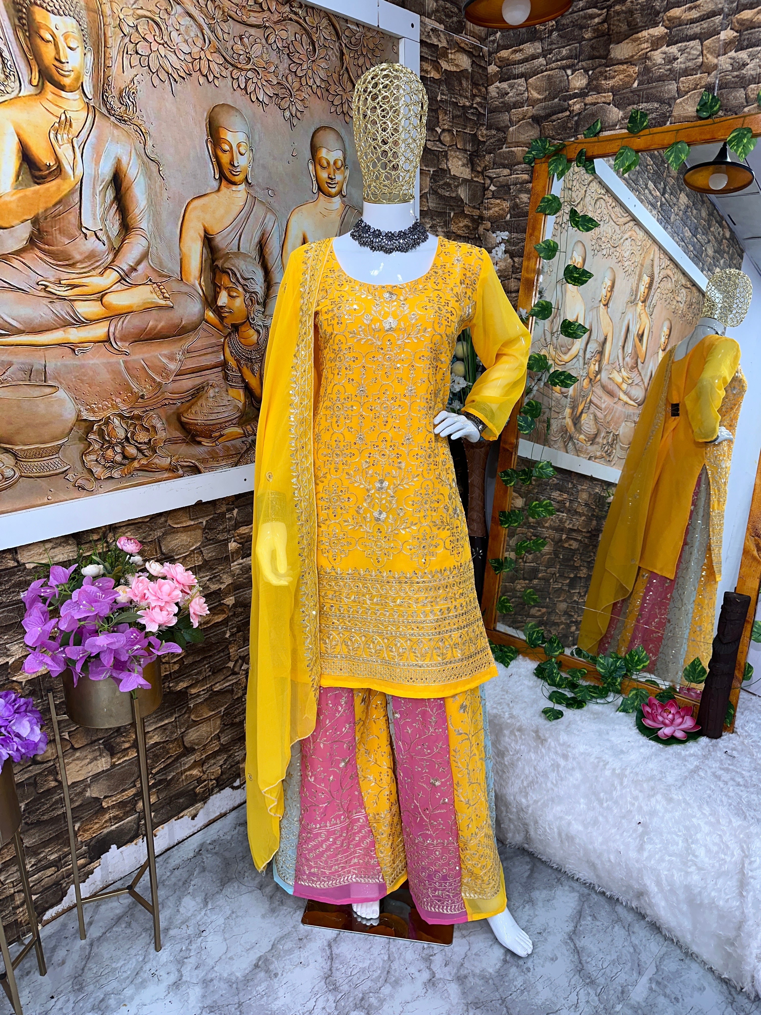 Designer Party Wear Top Sharara And Beautiful Dupatta