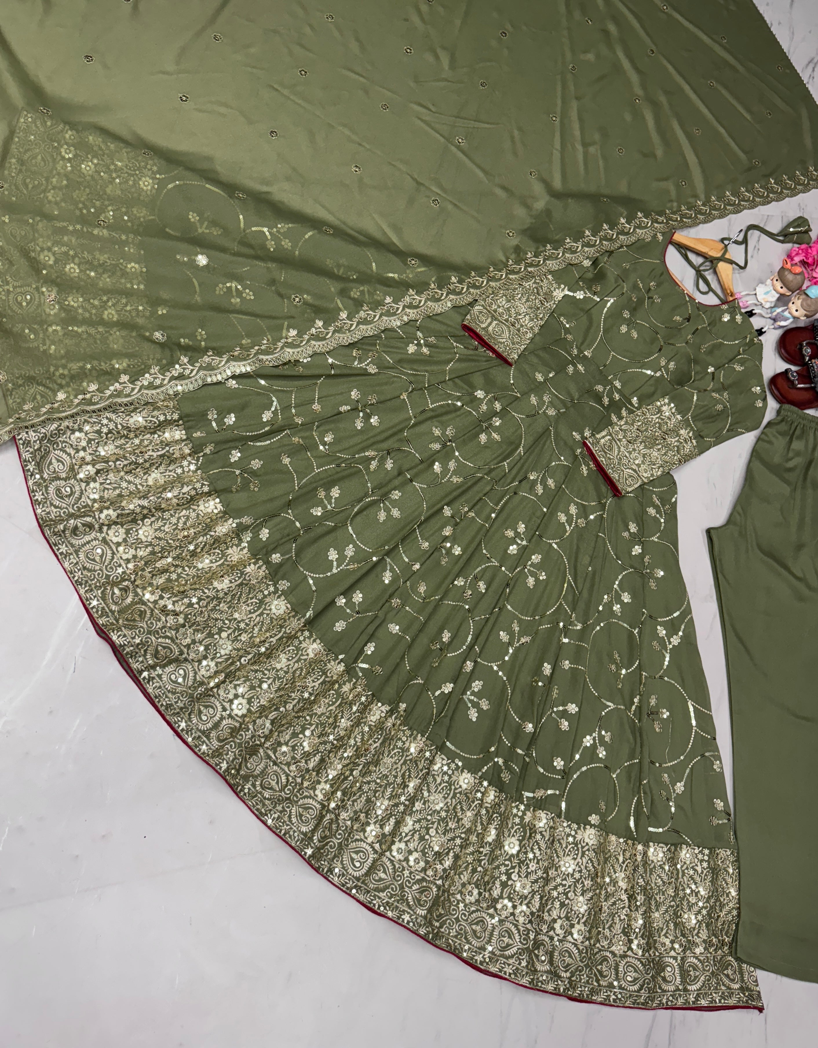 Designer Party Wear Look Fancy Anarkali Gown, Dupatta & Bottom