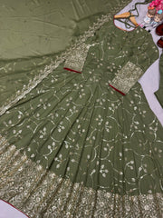 Designer Party Wear Look Fancy Anarkali Gown, Dupatta & Bottom