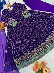 Party Wear Anarkali Gown Pent And Dupatta With Embroidery Work