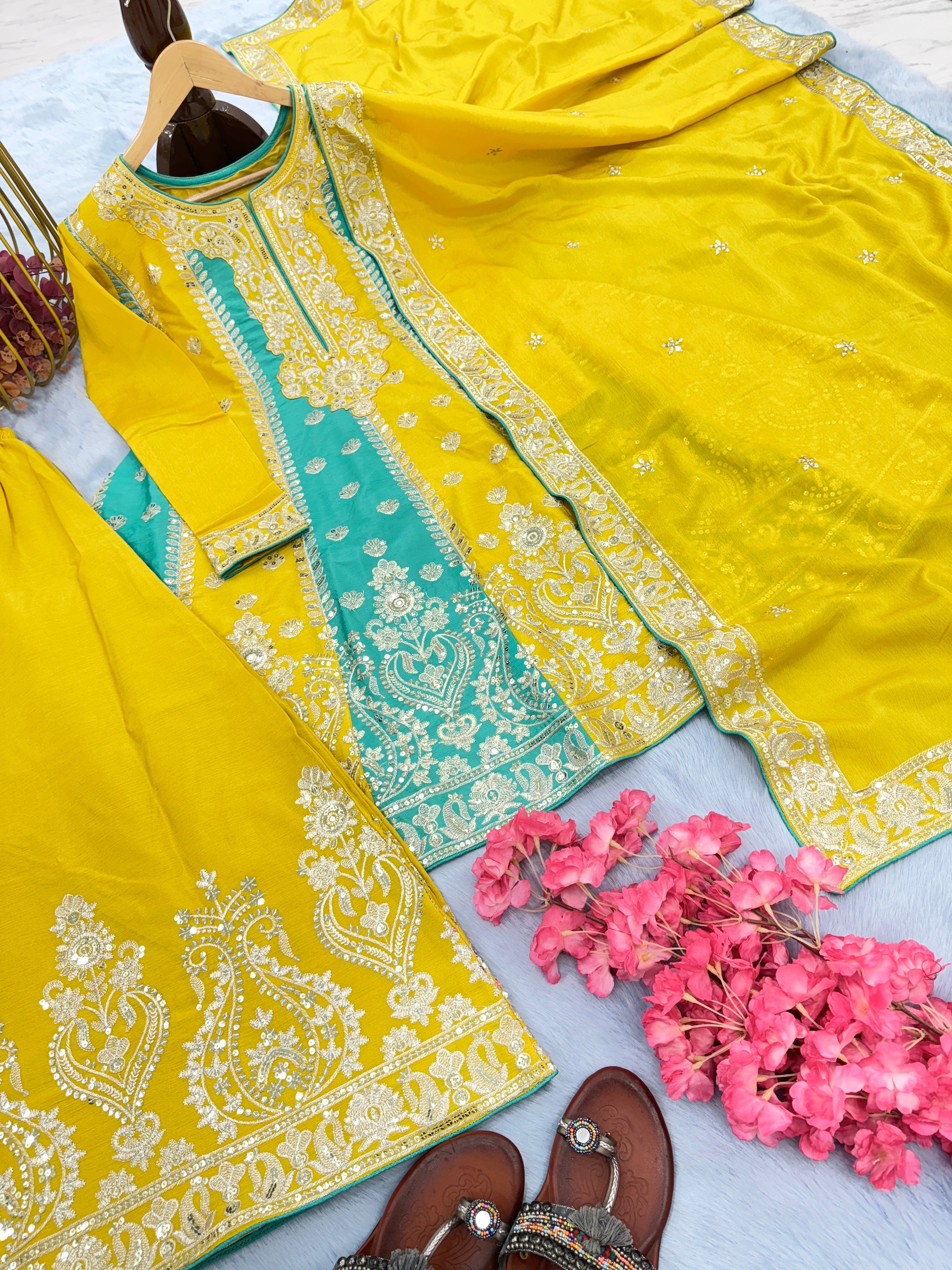 Designer Party Wear Look Top Plazzo & Dupatta Set