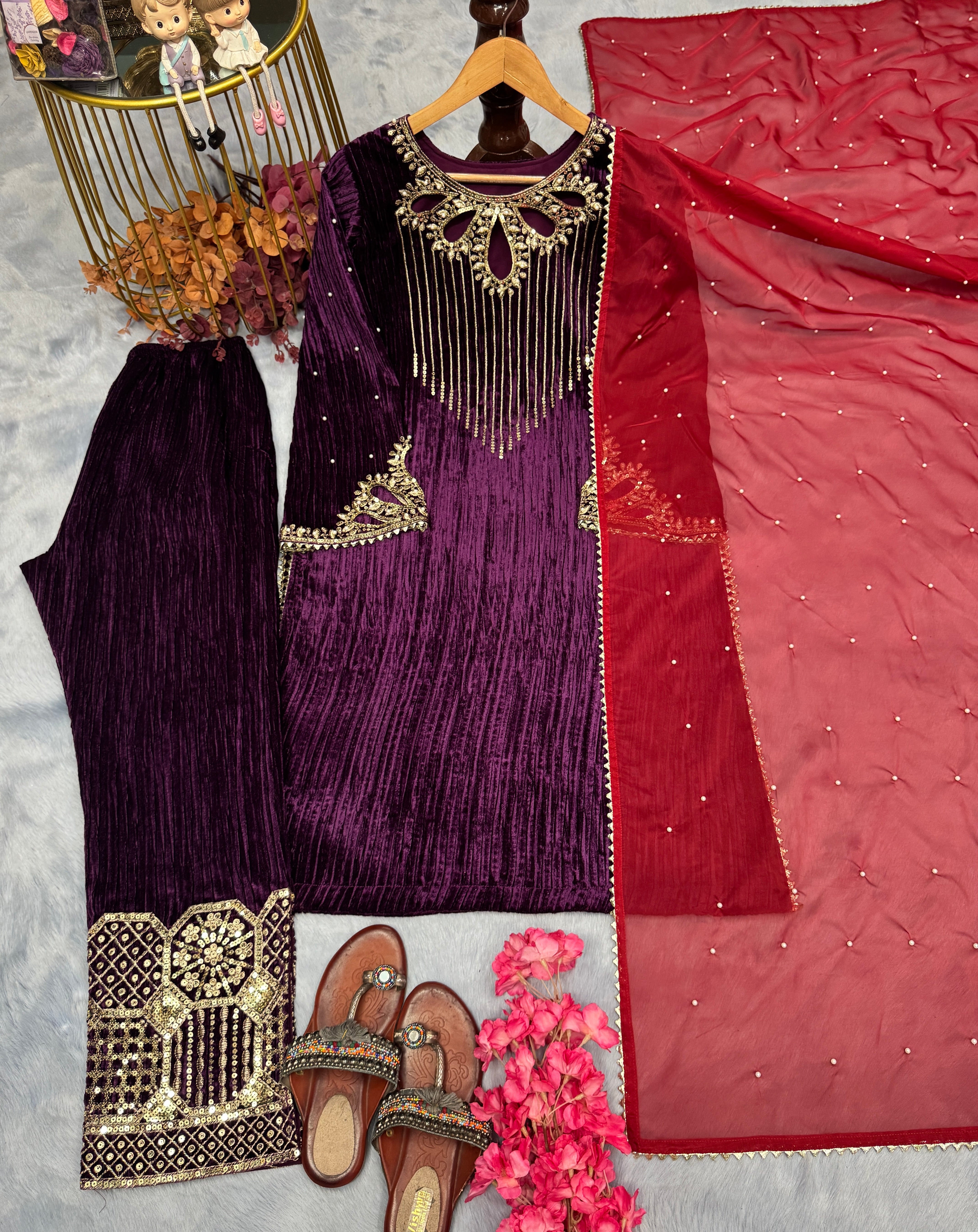 Party Wear Suit Set With Embroidery Sequence Work