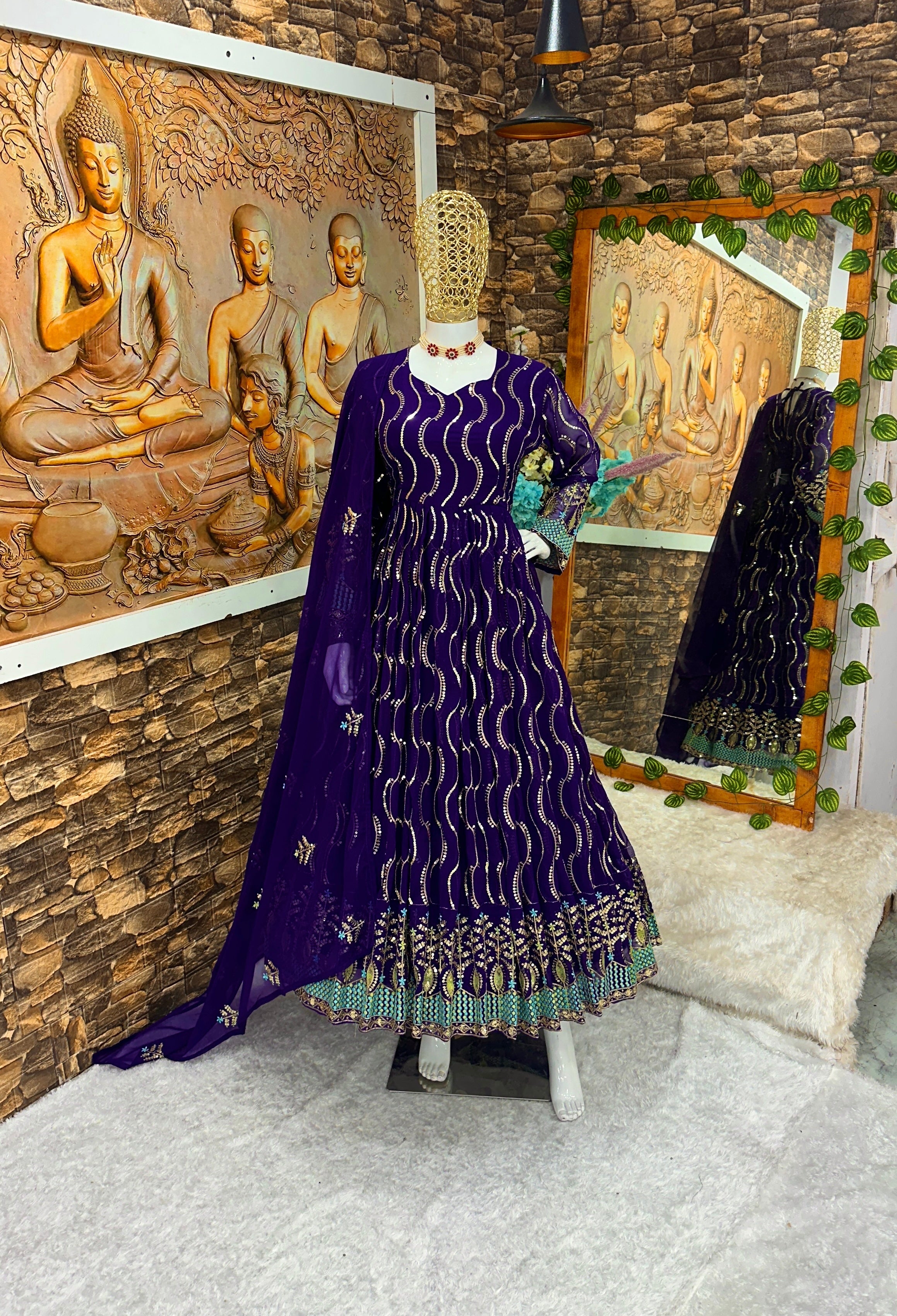 Party Wear Anarkali Gown Pent And Dupatta With Embroidery Work