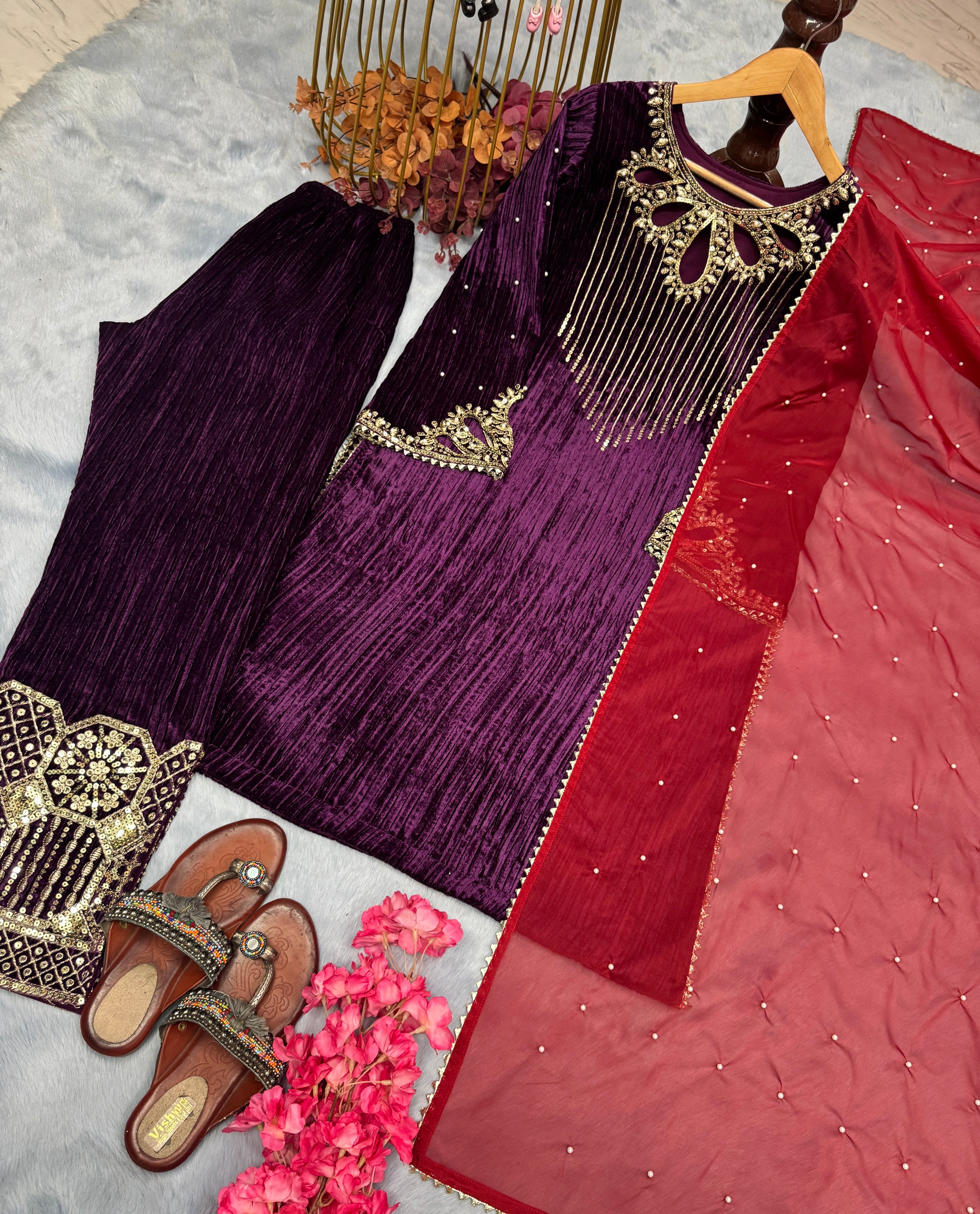 Party Wear Suit Set With Embroidery Sequence Work