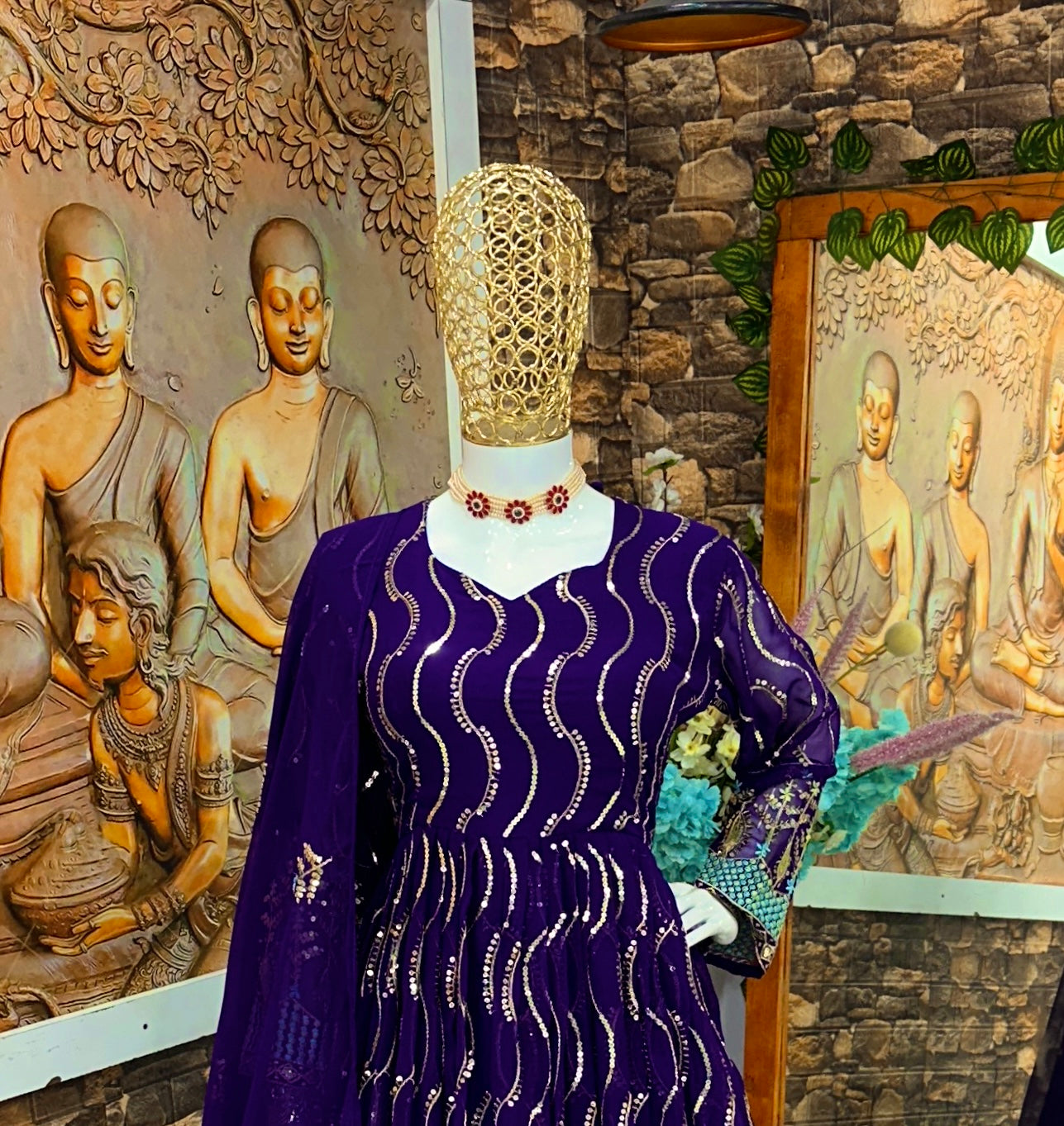 Party Wear Anarkali Gown Pent And Dupatta With Embroidery Work