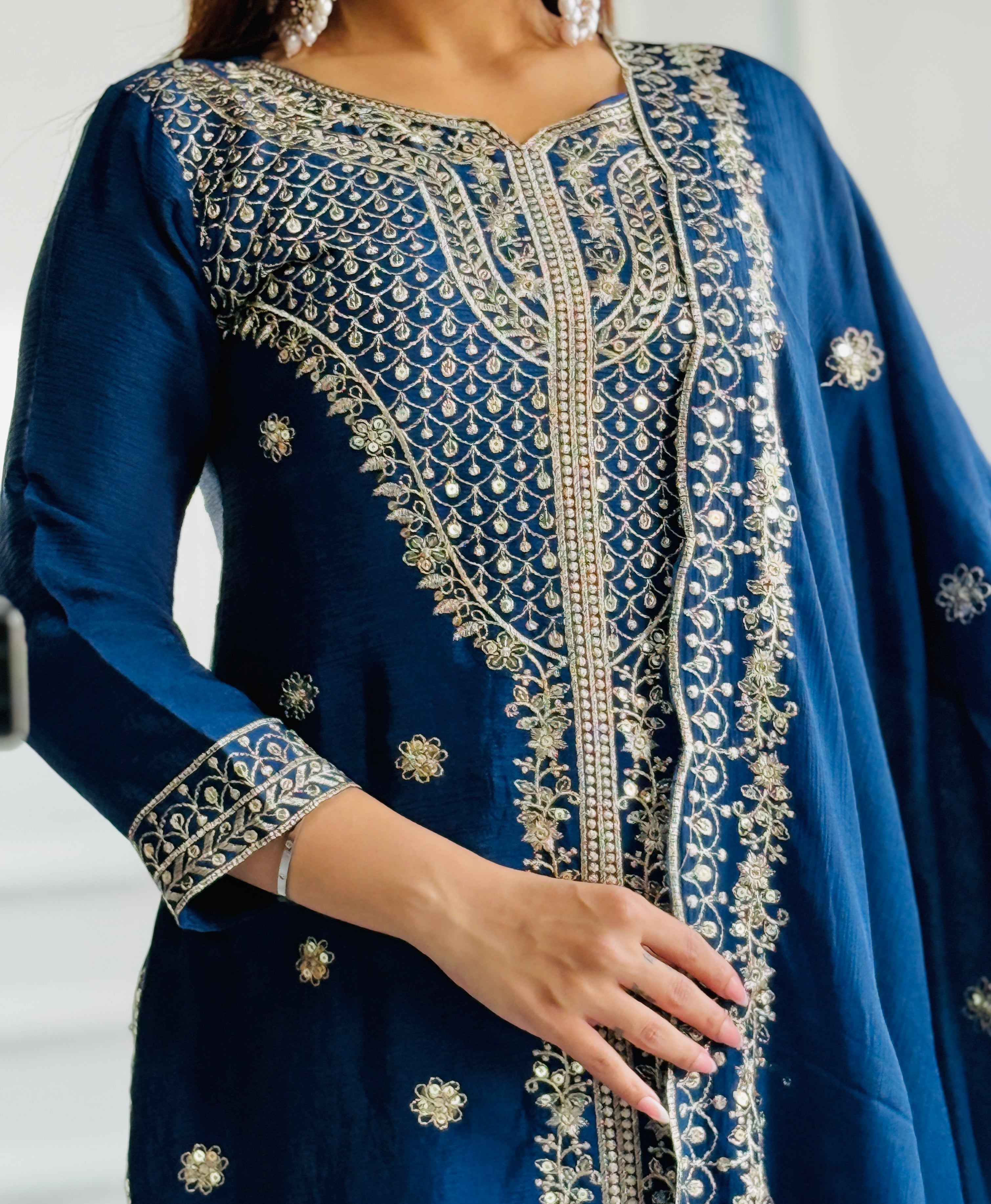 Party Wear Top-Pent And Dupatta With Embroidery Sequence Work