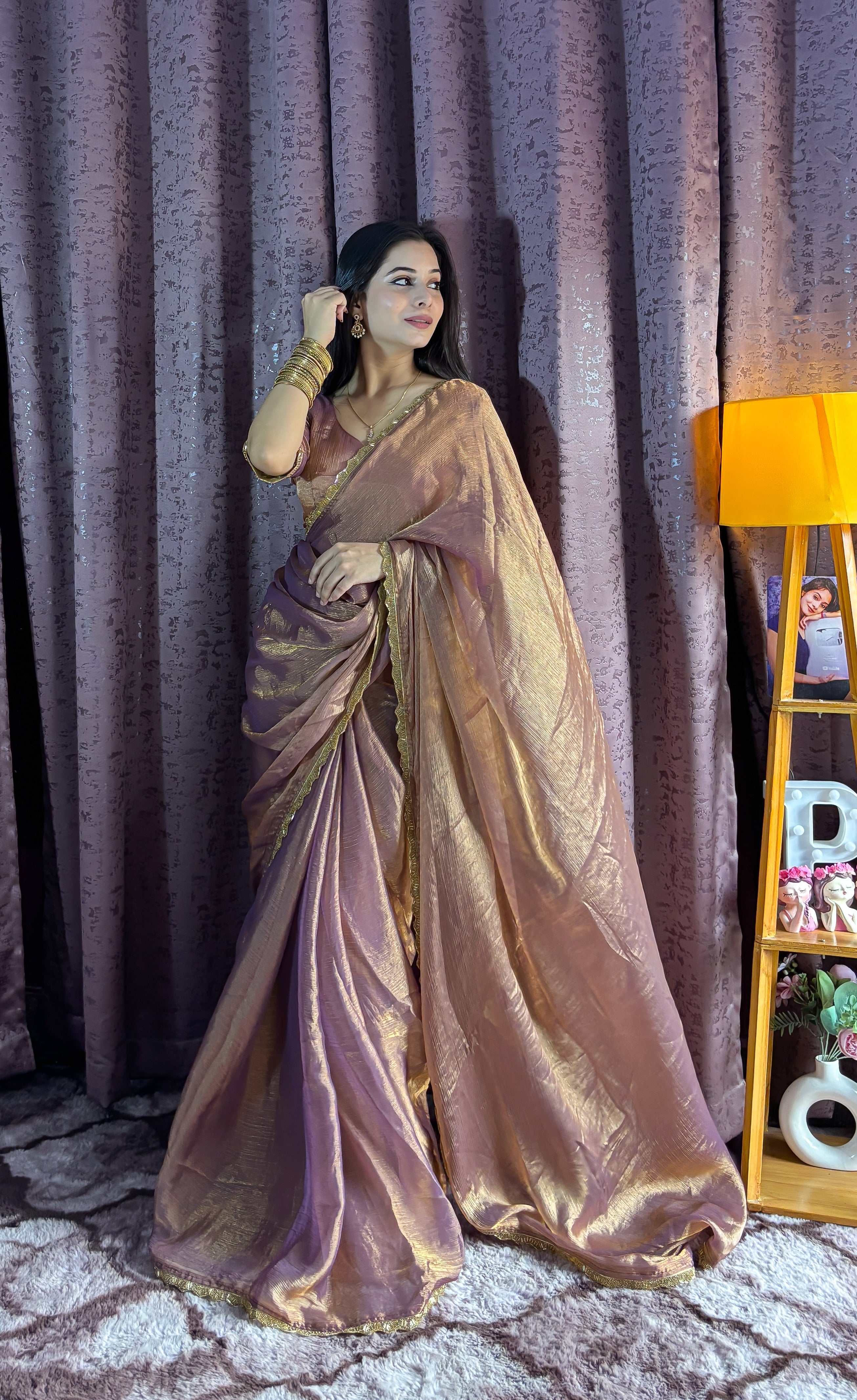 Party Wear Designer Saree With Beads Hand Pipe Work